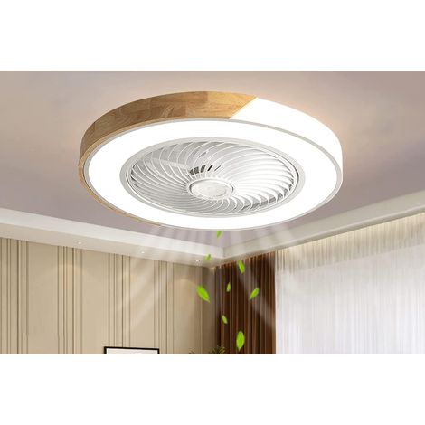 Ventilateur De Plafond En Bois Avec Éclairage Led, Plafonnier Ventilateur Invisible Dimmable Avec Télécommande, Minuterie Ventilateur Silencieux, Plafonnier Pour Salon Chambre Chambre D'Enfant Blanc +