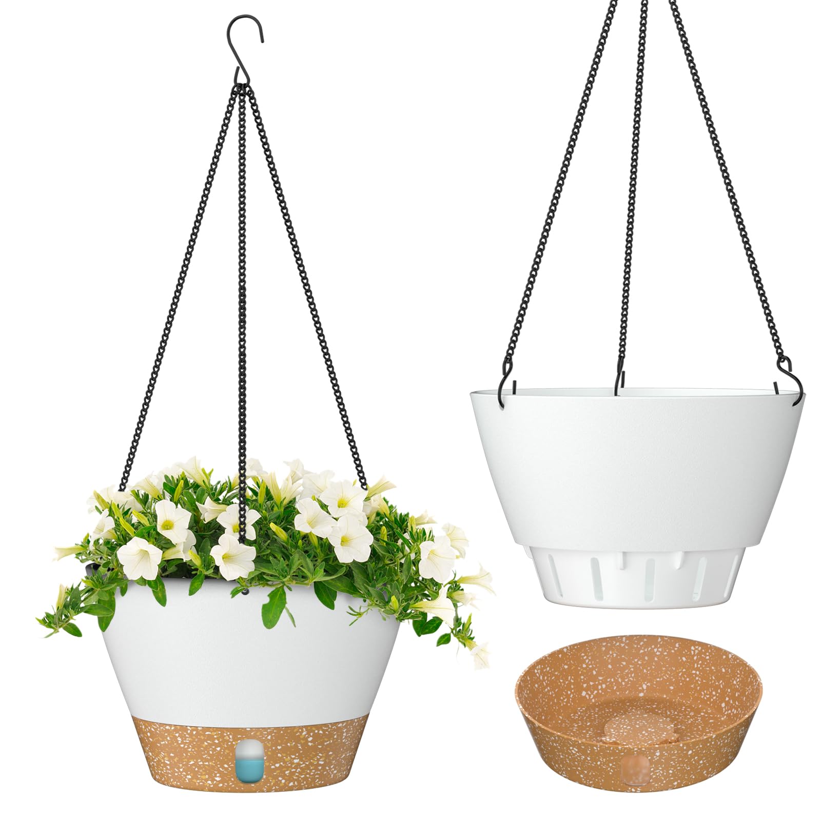Pot De Fleurs Suspendu De 20 Cm Avec Plateau À Niveau D'Eau Visible, Trous De Drainage, Soucoupe Pour Les Plantes D'Intérieur (blanc, Lot De 2)