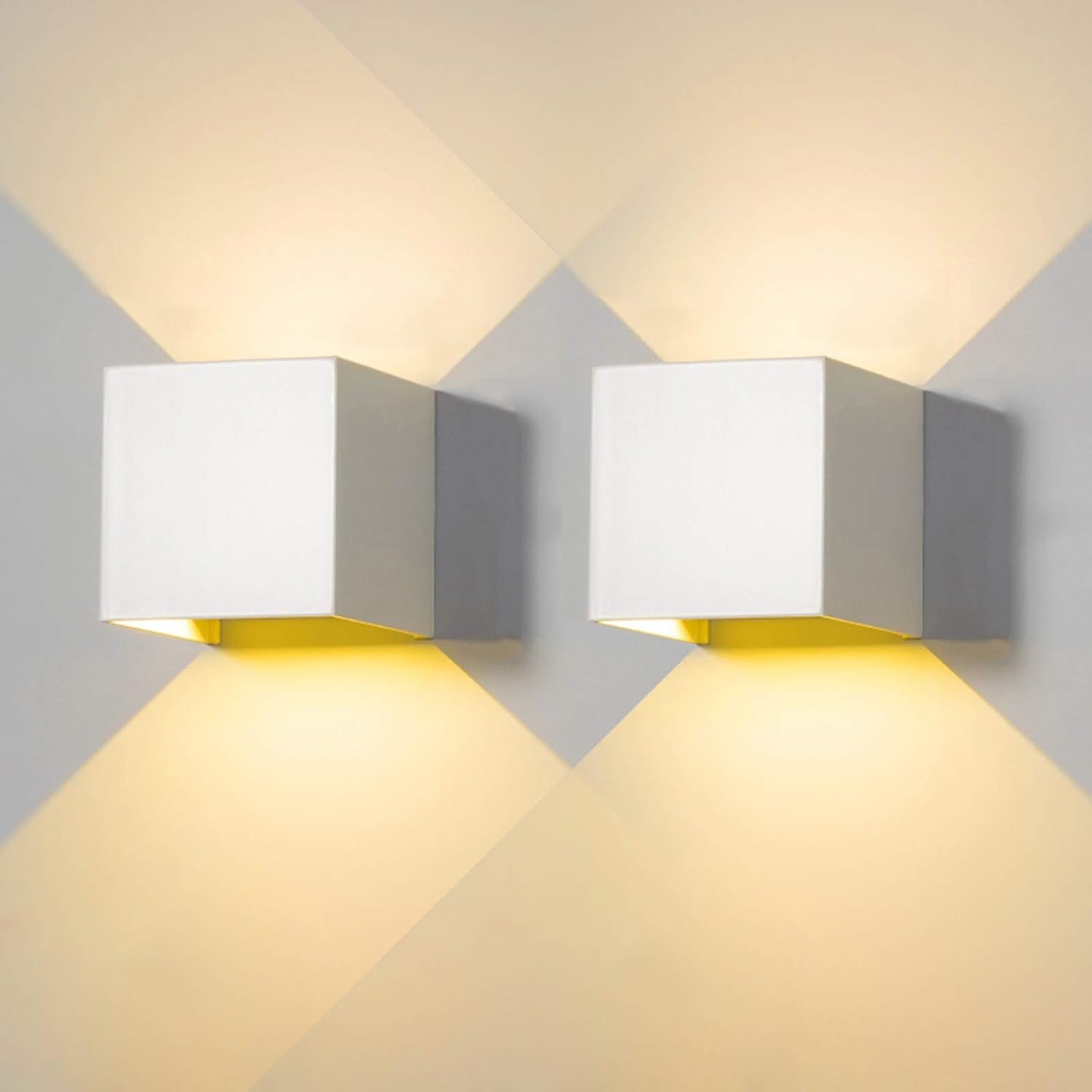 Pack Applique Murale Exterieur Interieur Led Lampe Murale Extérieures Moderne Blanc 20w Blanc Chaud 3000k Ip65 Étanche Carrée En Aluminium Réglage De L'Angle D'Éclairage Design Facile À Installer [cla