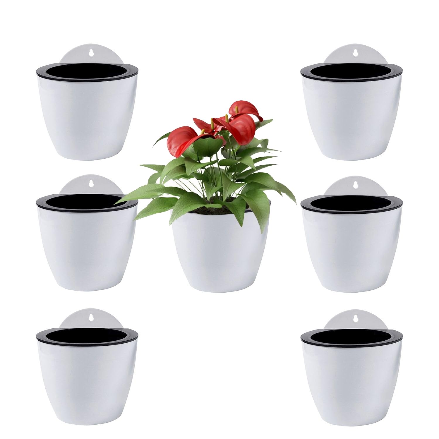 Jardinières Suspendues À Arrosage Automatique Lot De 7 Deco Mural Pot De Fleur Interieur, Exterieur Decoration Murale Fenêtre Blanc Plastique, Moyen, 13 Cms, À, Crochets Pl34