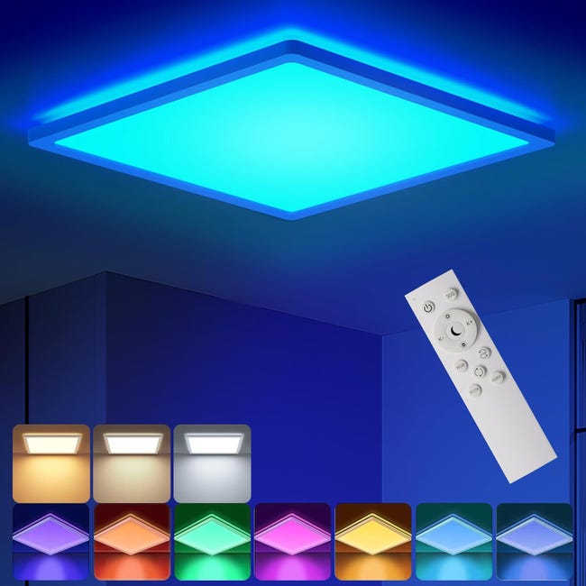 Plafonnier Led Encastré Rgb Avec Télécommande, 12 Pouces, 24 W, Intensité Variable, 3 000 K-6 500 K, Panneau Lumineux Carré Blanc Moderne (sku Produit : 96813621 Sku Offre : Mkh25.7.22-25)