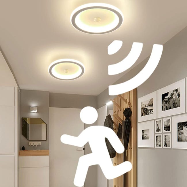 Plafonnier Led Moderne Avec Détecteur De Mouvement, Design Rond Ultra-fin, Led Blanc Chaud À Économie D'Énergie 20 W (blanc, 1 Pièce) (sku Produit : 96813825 Sku Offre : Mkh25.7.22-27)