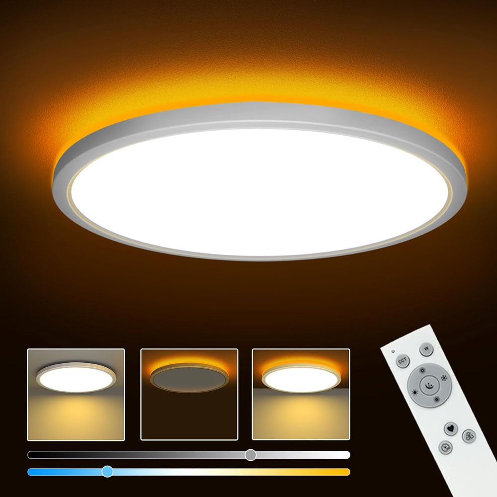 Plafonnier Led À Intensité Variable, 24 W, 2800 Lm, Avec Télécommande, 3000 K-6000 K, Pour Salon Et Chambre D'Enfant, Ø30 Cm, Couleur Blanche.