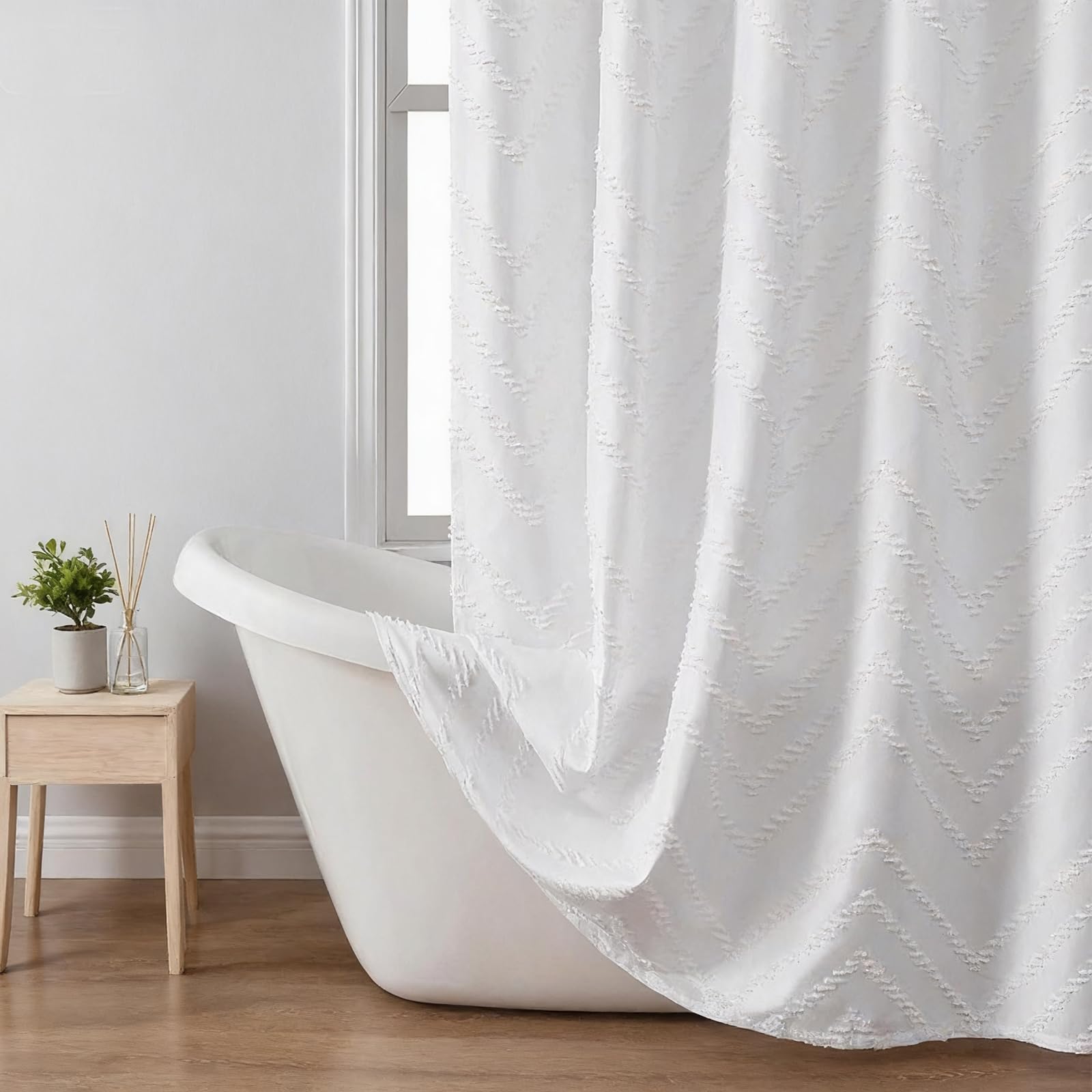 Rideau Douche Ourlet Lesté Rideaux De Douche Lavable Hydrofuge Blanc Tissus 183x213cm Pour Baignoire