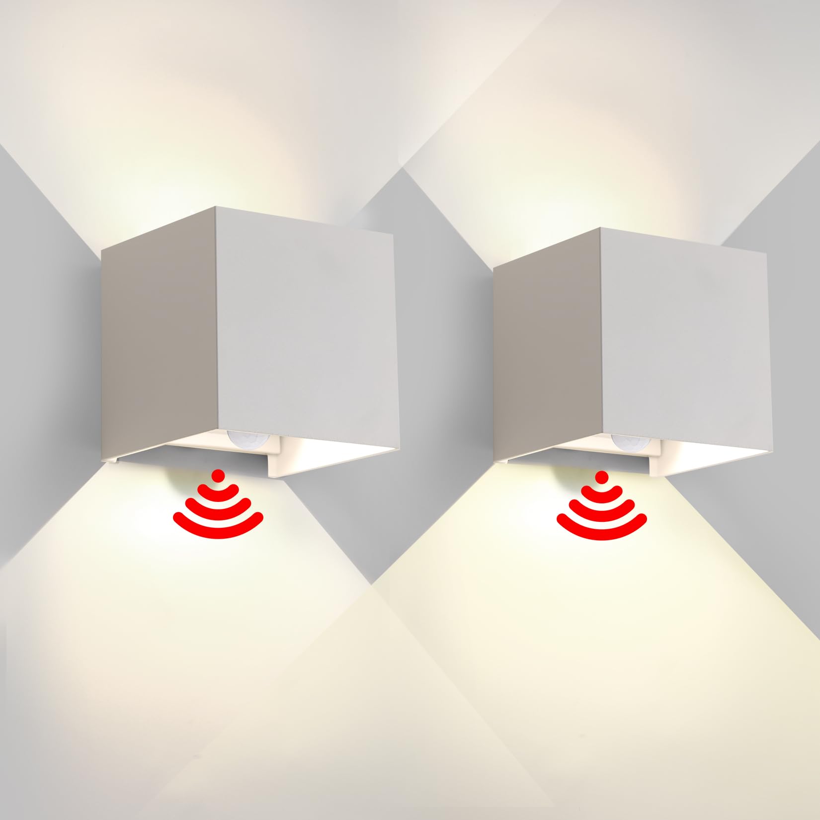 Pack Applique Murale Exterieur Interieur Lumière Avec Dètecteur De Mouvement Led Lampe Murale Extèrieures Ip65 Étanche Blanc 6w 3000k Carrèe En Aluminium Règlage De L'Angle D'Èclairage