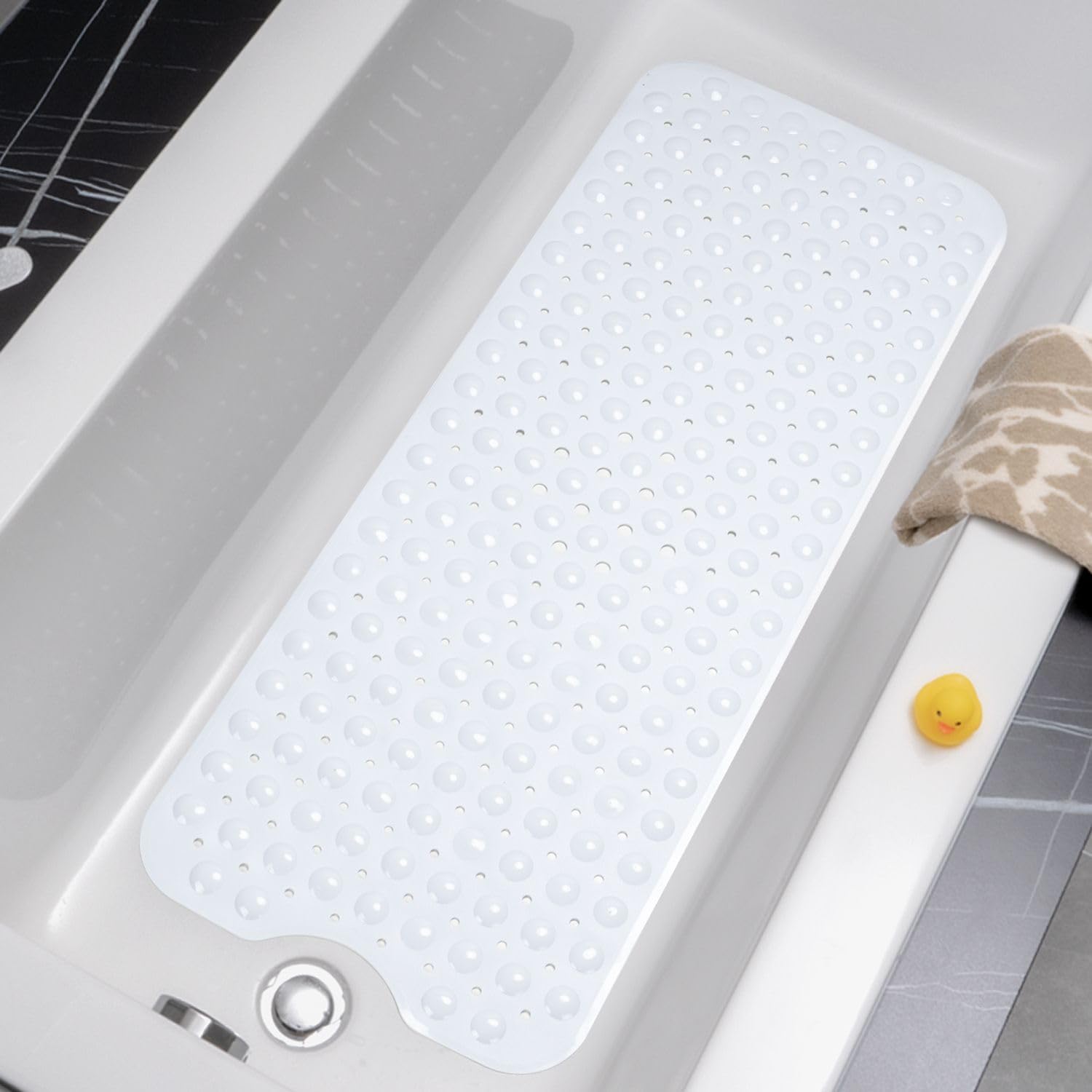 Tapis De Bain Antidérapant, 101 X 40 Cm, Résistant À La Moisissure Et Lavable En Machine, Sans Bpa, Blanc
