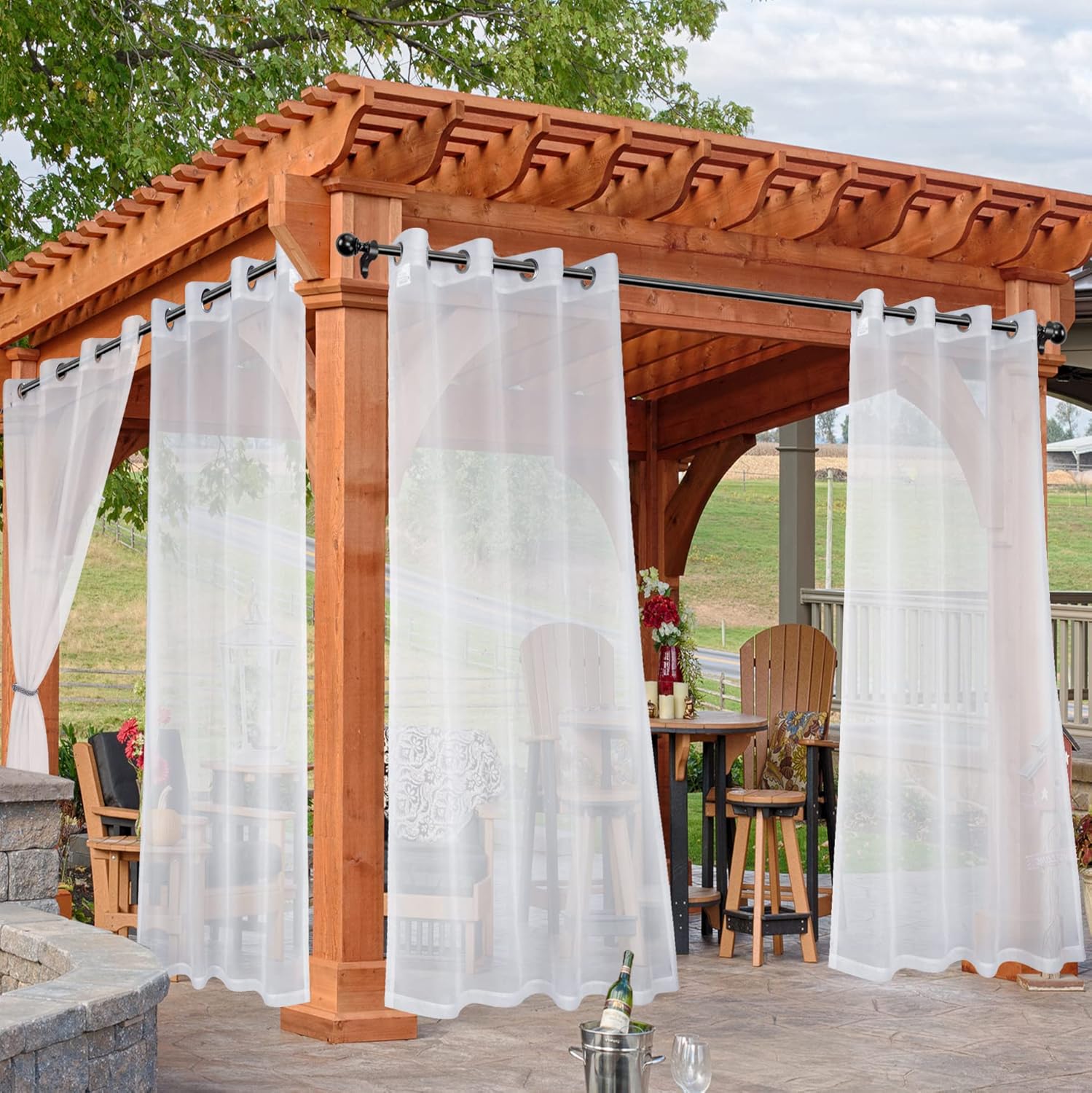 Rideaux Transparents Imperméables Pour Terrasse, Lot De 2, 132 X 213 Cm, Filtrant La Lumière, Avec Œillets, Pour Véranda, Tonnelle,jardin, Blanc