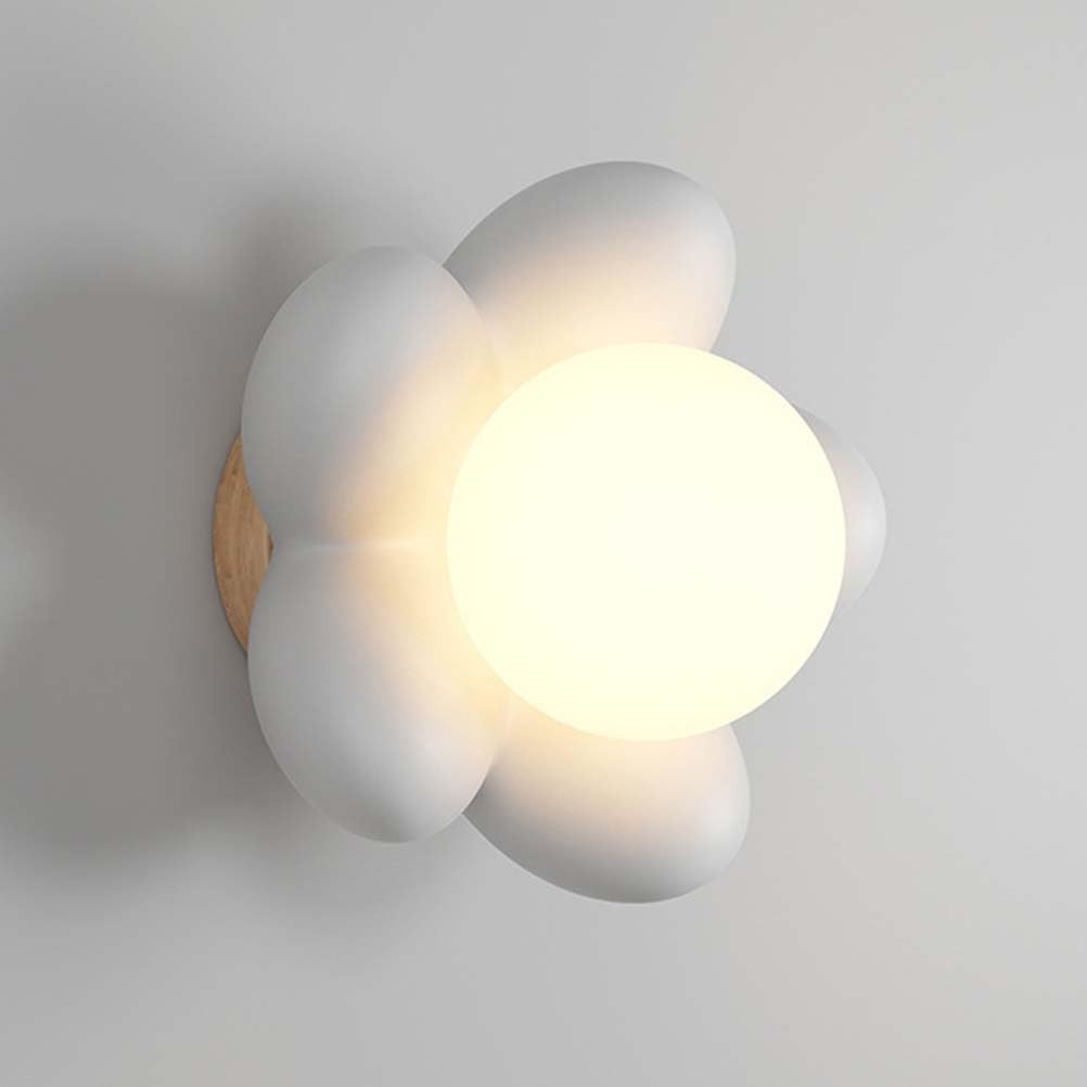 Applique Murale Led Fleur Chambre D'Enfant Décoration G9 Lampe Murale Moderne Design De Fleur De Dessin Animé Avec Base En Bois Verre Abat-jour,blanc