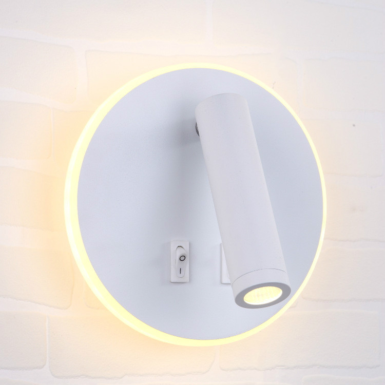 Applique Murale Led, Lampe De Chevet, Applique Murale Led 11 W, Spot Orientable (3 W + 8 W, Lumière Chaude 3000 K, Blanc, Forme Ronde)