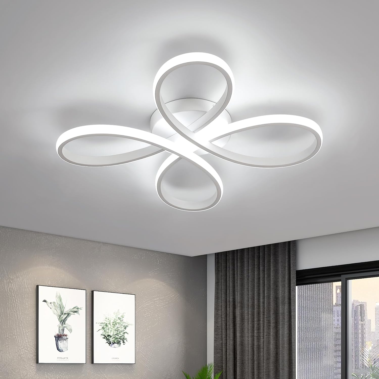 Plafonnier Led 40w, Luminaire Plafonnier Créatif En Forme De Fleur, 6500k Lumière Blanche Froide, Lampe De Plafond Led Pour Chambre À Coucher, Salon, Salle À Manger, (blanc, Dia.40cm)