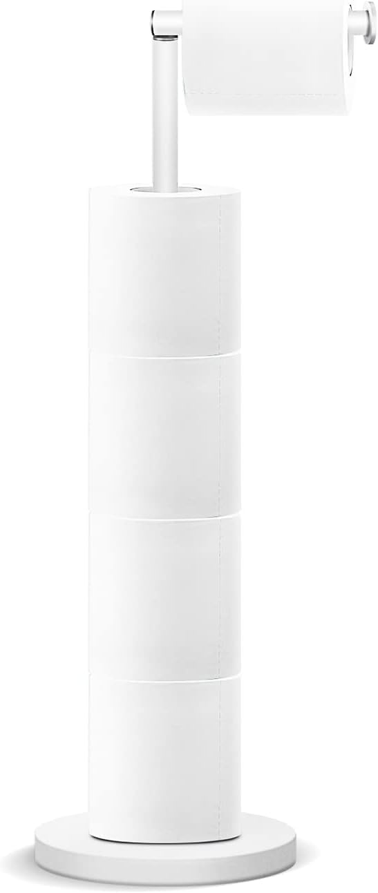 Porte-rouleau De Papier Toilette Sur Pied En Acier Inoxydable Pour Salle De Bain 5 Rouleaux De Papier Hygiénique Distributeur Avec Base Lourde Wc Dérouleur,anti-rouille,blanc