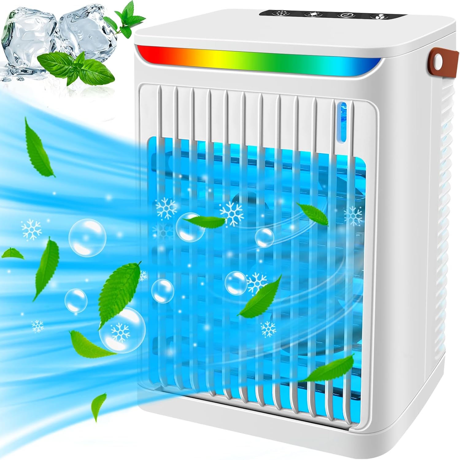 Mini Climatiseur Portable Avec Poignée, Silencieux, Alimenté Par Usb, Minuterie 2/4/6 Heures, 5 Vitesses, Blanc