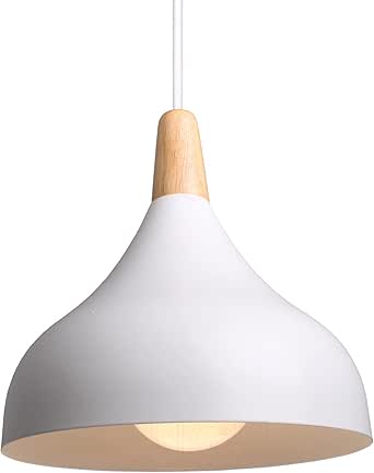 Lustre Suspension Rétro Suspension Luminaire Moderne Style Goutte Chapeau Plafonnier E27 Métal Bois Lampe Suspension Pour Chambre Salle À Manger Cuisine, Ø 20cm (blanc 1 Pack)