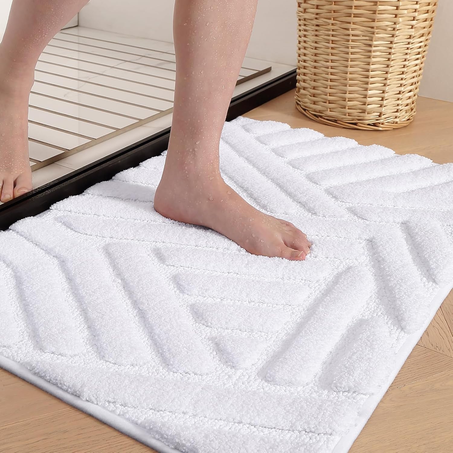 (blanche)tapis De Bain Antidérapant 40x60cm, Tapis Salle De Bain Absorbant, Tapis De Douche Moelleux En Microfibre, Lavable En Machine, Tapis De Sol D