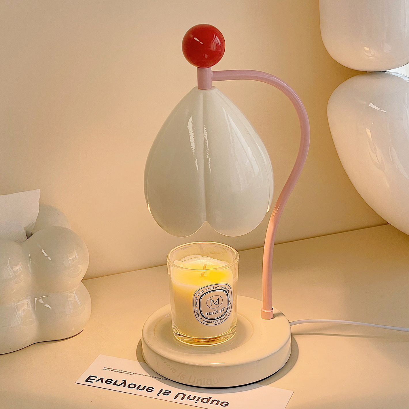 Chauffe Bougie Parfumé，brûleur Électrique Pour Bougie Parfumée - Diffuse Les Parfums Sans Flamme Ni Fumée - Prolonge La Durée Des Bougies，blanc