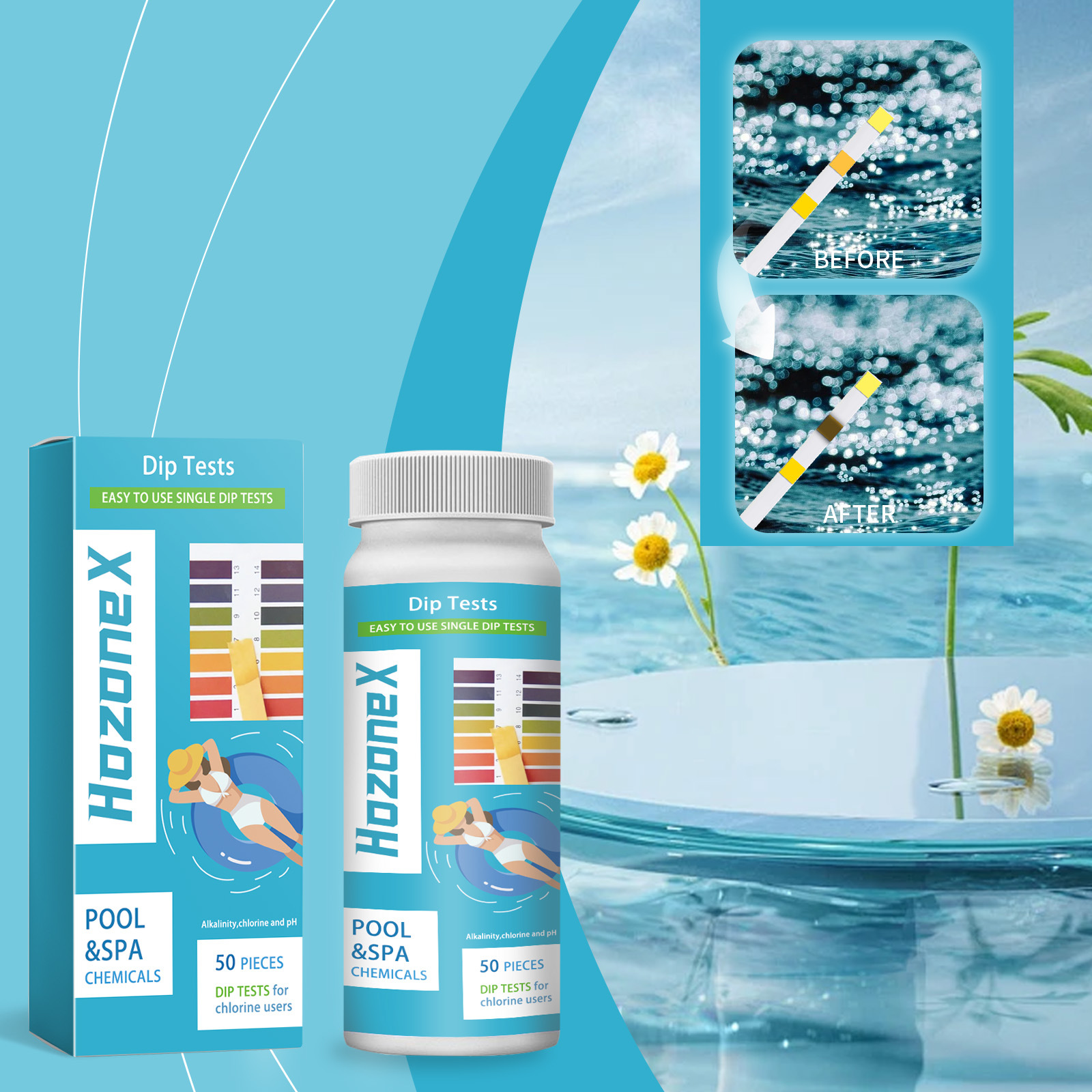 3-in-1 Ph-teststreifen Für Die Bequeme, Einfache Und Zeitnahe Überwachung Der Poolwasserqualität – 50 Stück -- De