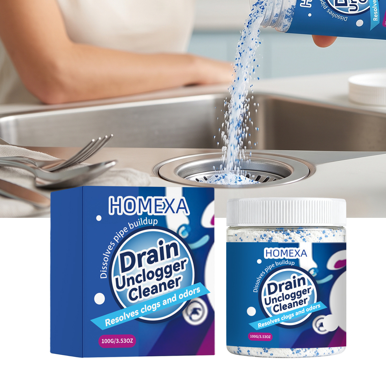 Abflussreiniger Für Haushaltsabflüsse, Bodenabläufe, Küchen- Und Badezimmerabflüsse – 100 G -- De