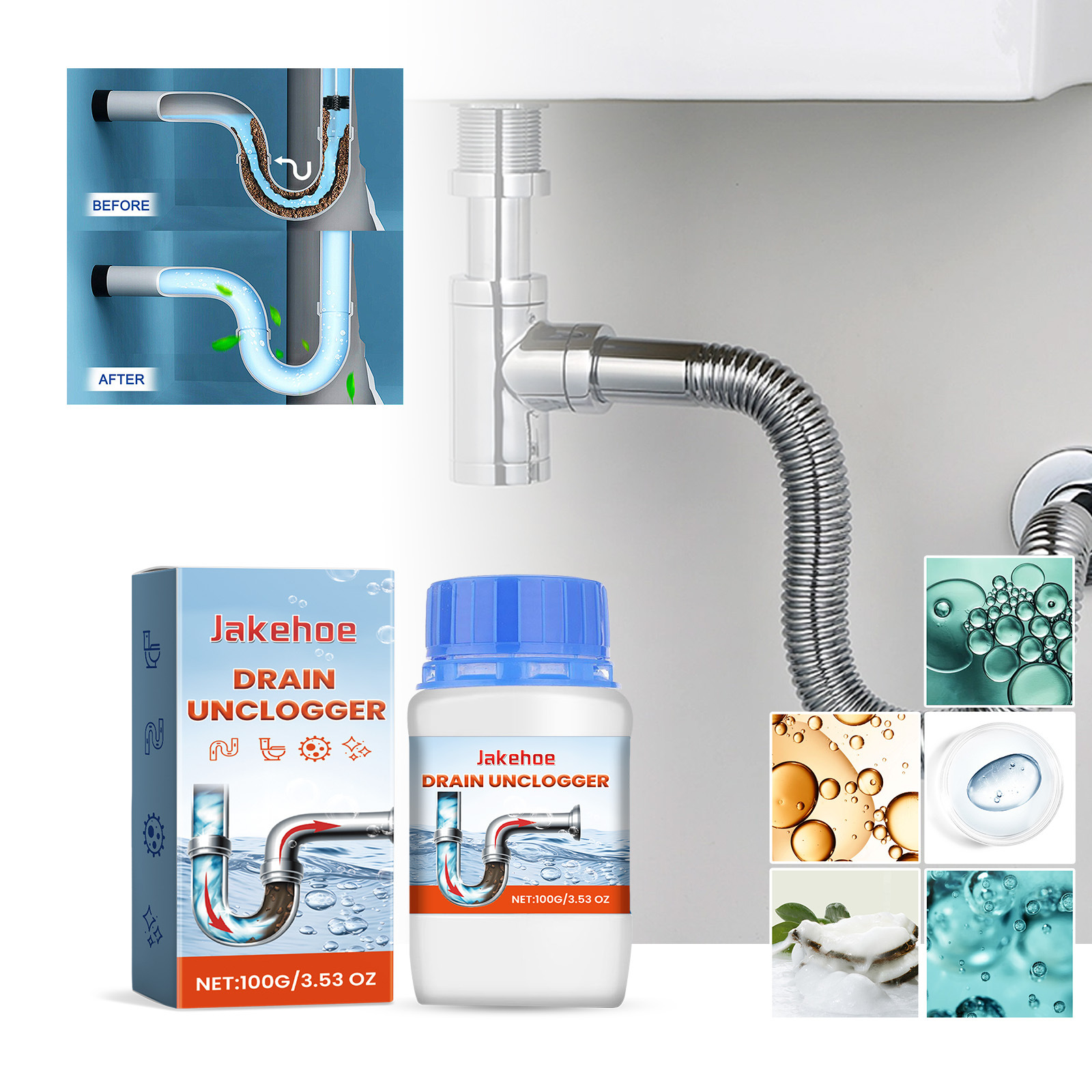 Abflussreiniger Zum Auflösen Und Reinigen Von Toiletten, Bodenabläufen Und Küchenabflüssen Pulver Zur Entfernung Von Fett Und Gerüchen – 100 G -- Biemmedue