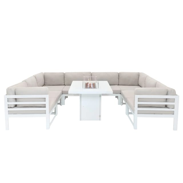 Modulares Gartenmöbel Set Weiß 9-teiliges Sofa Tisch & Feuerstelle Outdoor Set