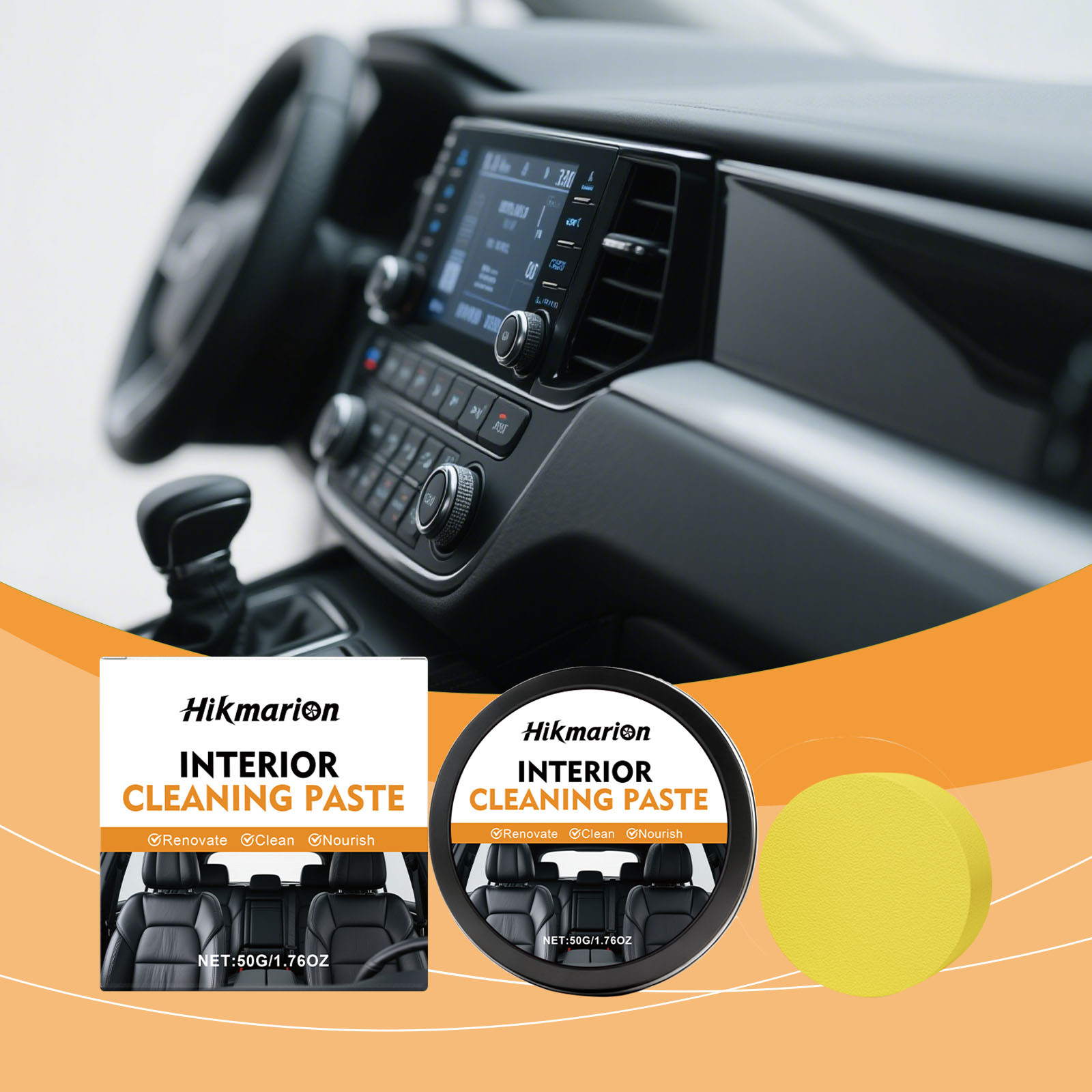 Autoinnenraumpflegecreme Zur Reinigung, Politur Und Aufwertung Des Täglichen Fahrzeuginnenraums – 50 G + 1 Schwamm -- De