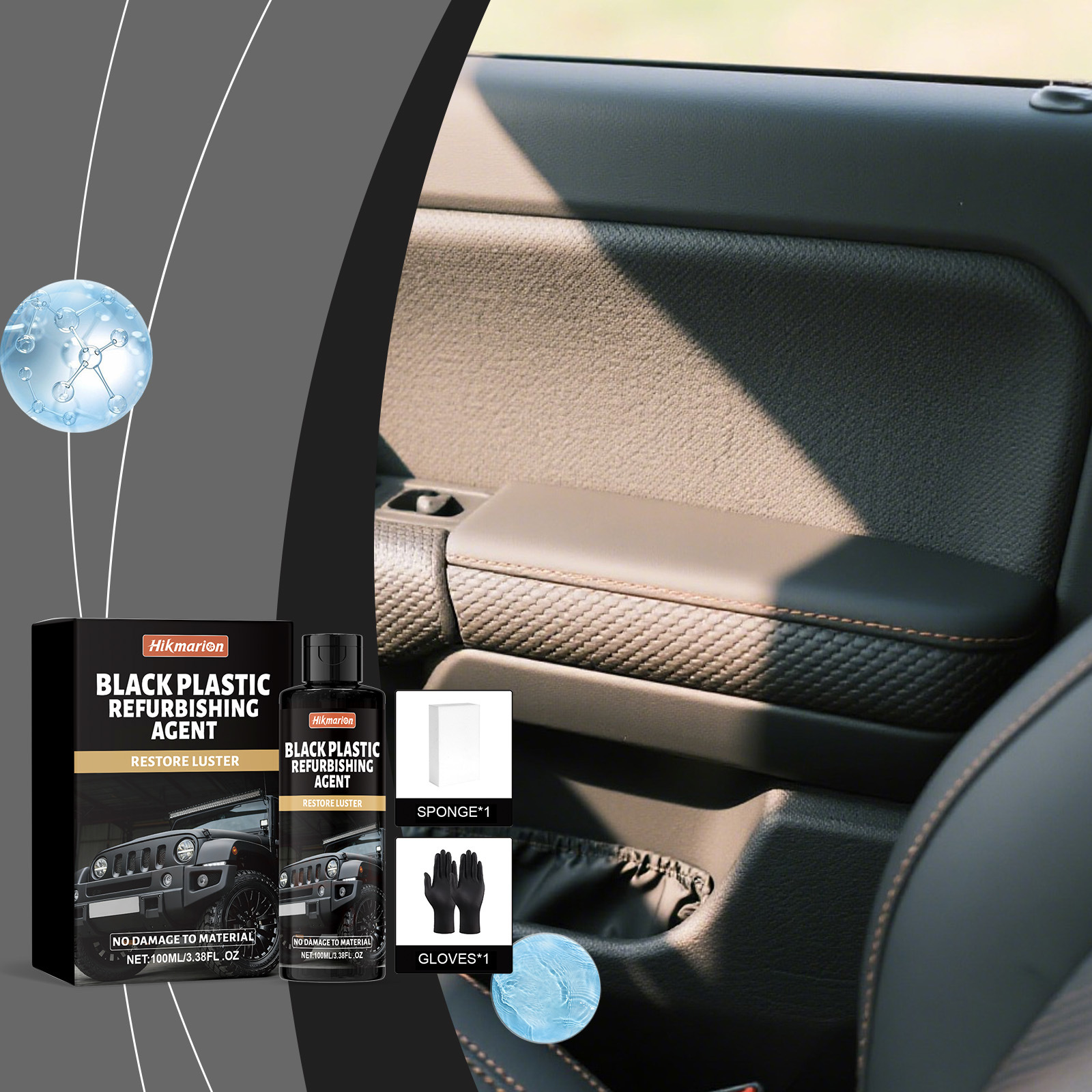 Autopflegemittel Für Schwarze Kunststoffteile, Innenraumpolitur, Reinigung, Fleckenentfernung Und Tägliche Pflege – 100 Ml + 1 Paar Handschuhe + 1 Schwamm -- Biemmedue