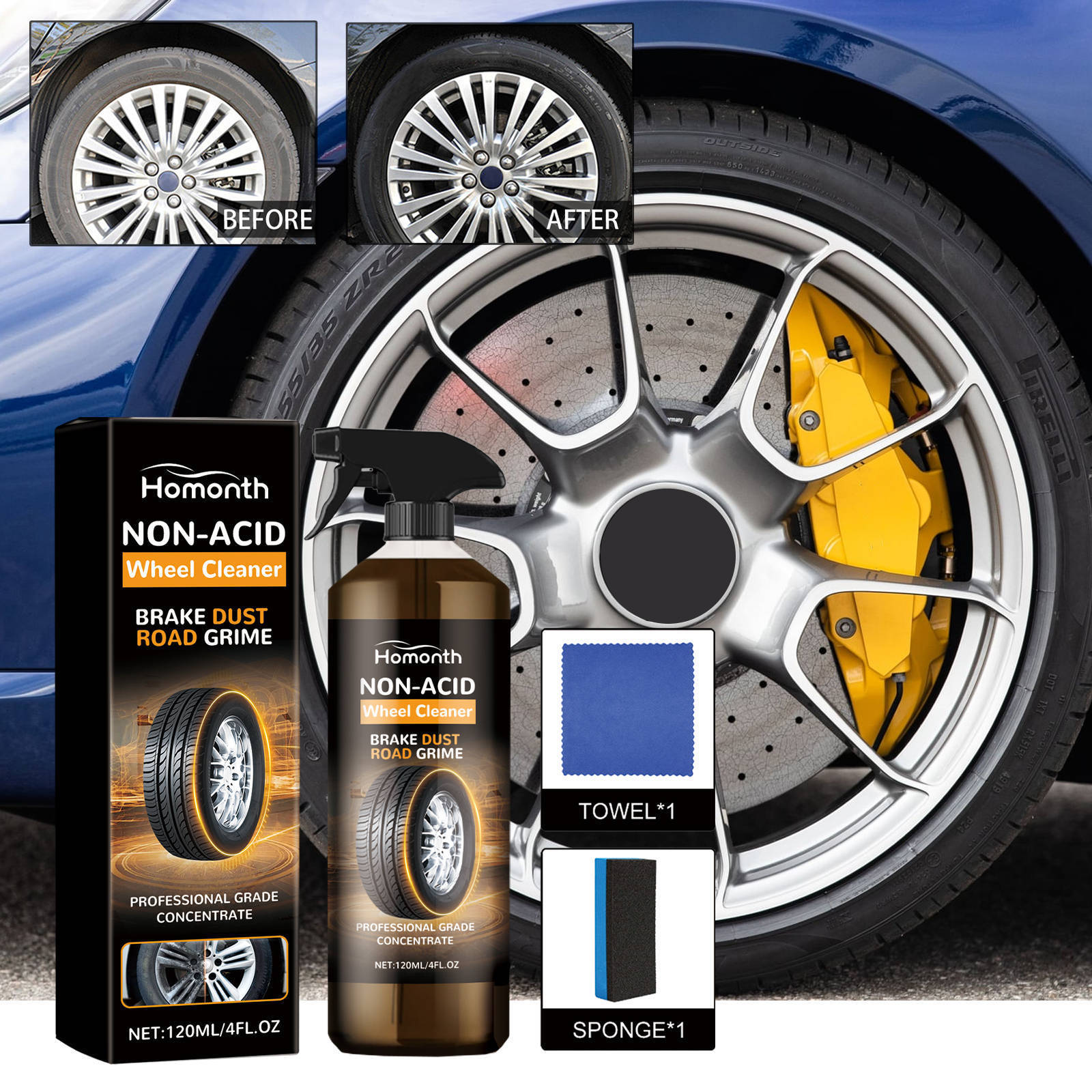 Autoreifen-reinigungsset, Felgenaufbereitung, Reinigung, Politur Und Pflege – Multifunktionsreiniger – 120 Ml + Schwamm + Tuch -- Biemmedue