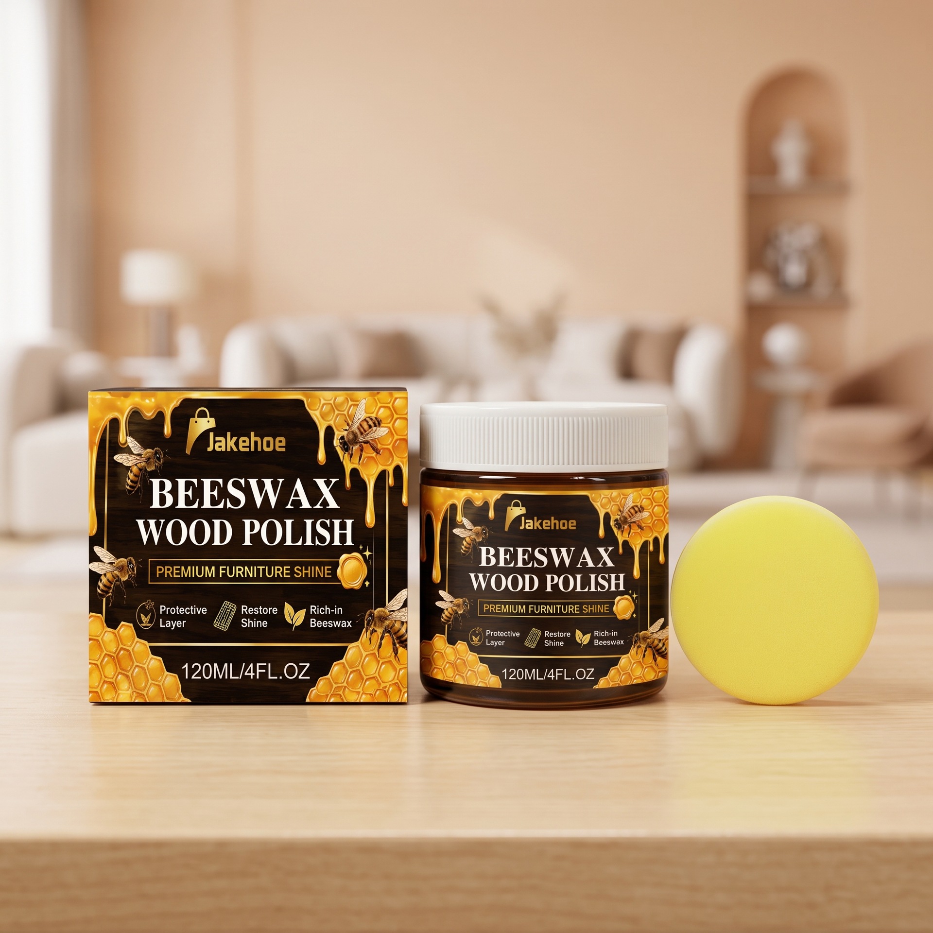 Bienenwachs-holzpoliermittel Für Den Täglichen Gebrauch Im Haushalt, Zum Polieren, Reinigen Und Aufarbeiten Von Holzmöbeloberflächen – Poliermittel 120 Ml1, Schwamm1 -- Biemmedue