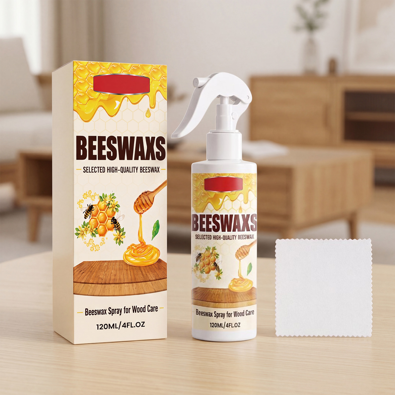 Bienenwachs-polierspray Zum Aufarbeiten, Reinigen, Polieren Und Aufhellen Von Holzmöbeloberflächen Praktische Tägliche Bodenpflege – 120 Ml + 1 Tuch -- De