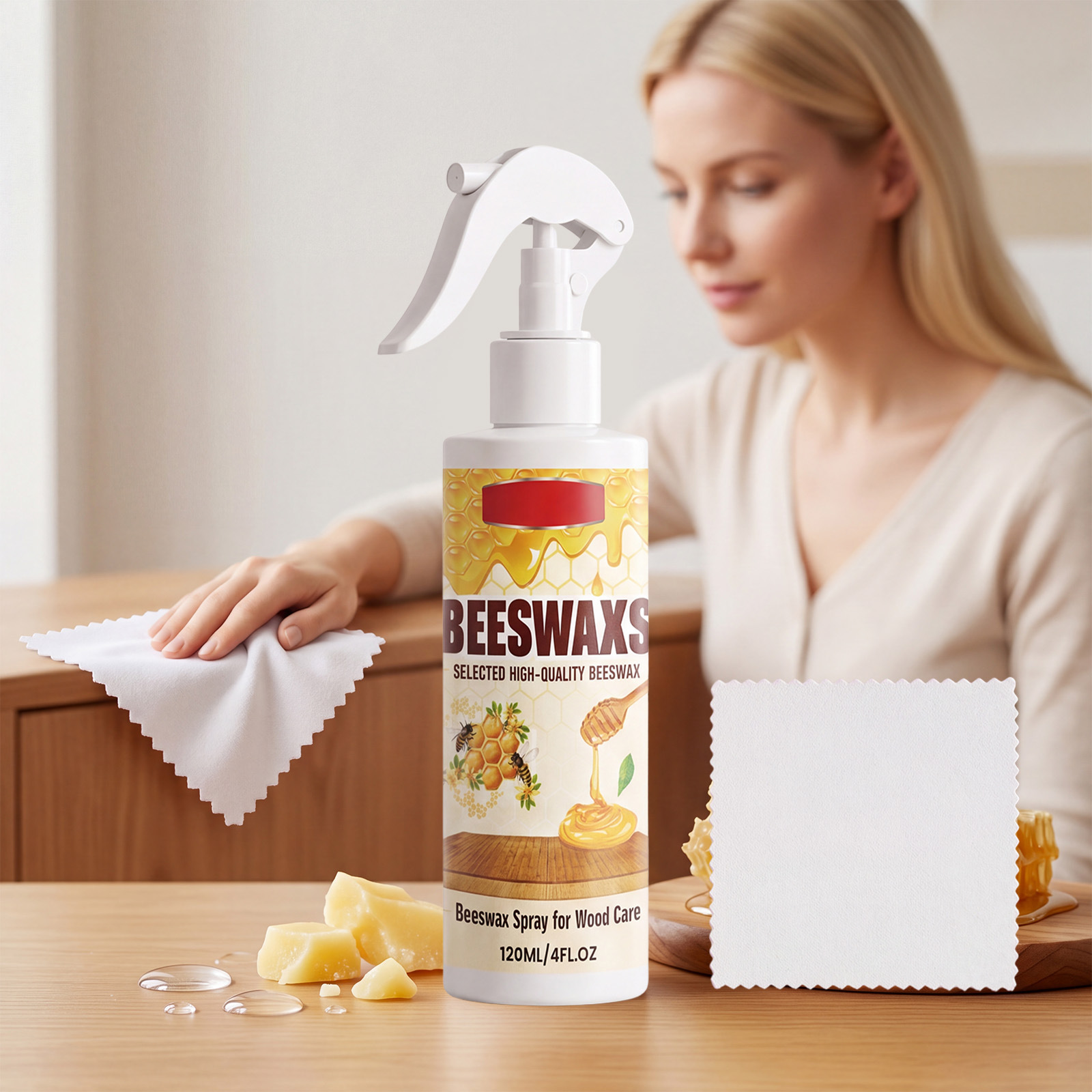 Bienenwachs-polierspray, Ein Spezielles Polier- Und Pflegemittel Für Holzmöbel Sowie Ein Fleckenentferner Und Pflegemittel Für Mahagoniböden – 120 Ml + Handtuch -- Biemmedue