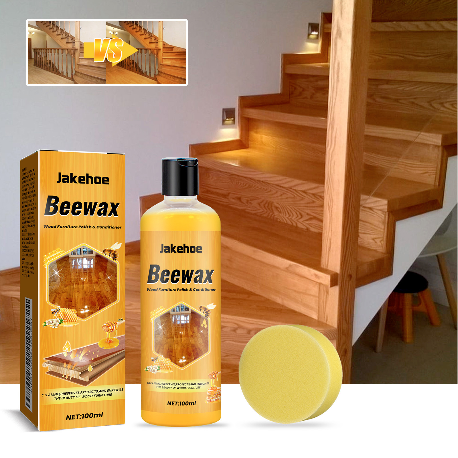 Bodenreiniger Für Holzböden Im Wohnbereich – Schützt, Reinigt Und Pflegt – Entfernt Flecken, Beugt Staub Vor, Hellt Auf Und Poliert – 100 Ml + Schwamm -- Biemmedue