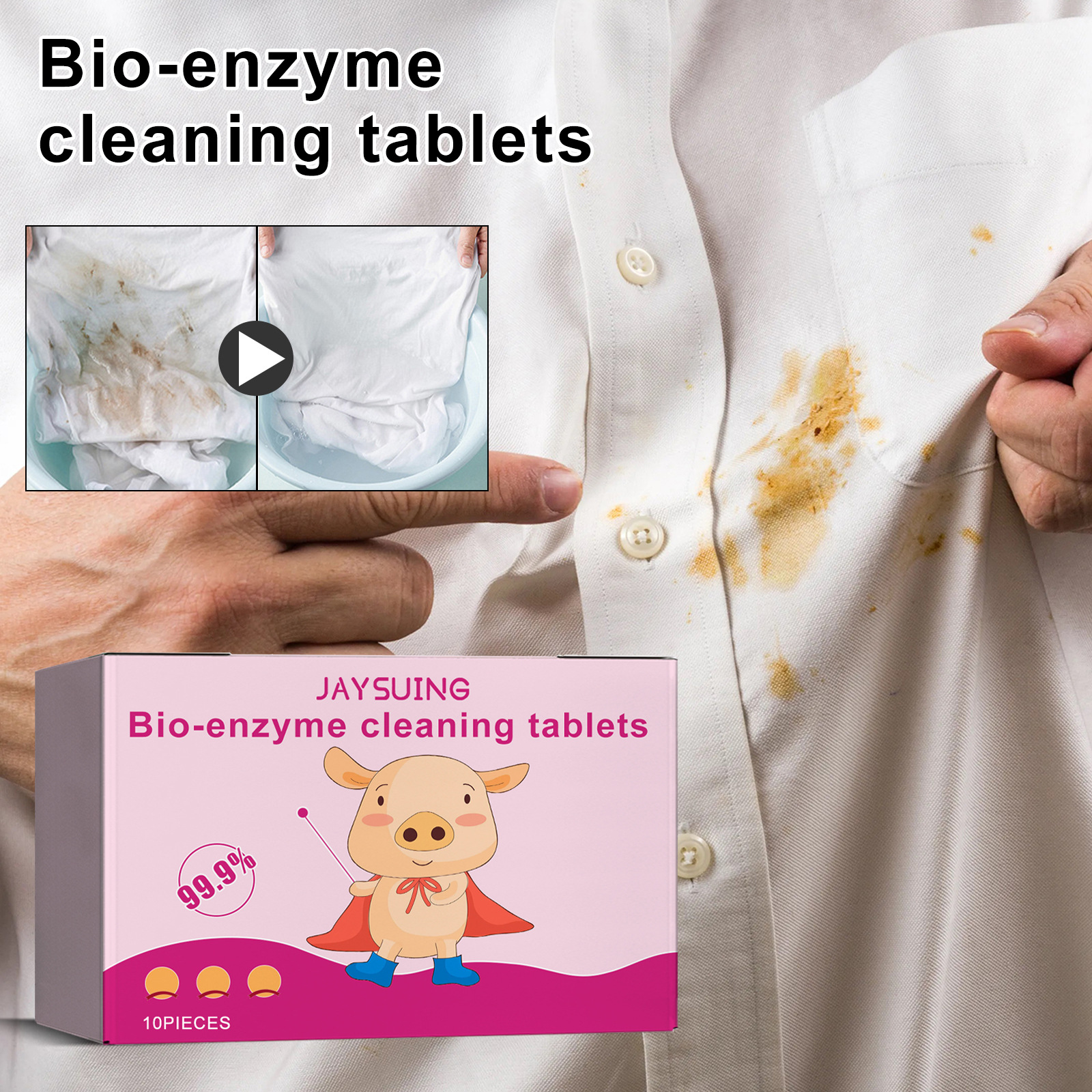 Brausetabletten Mit Bio-enzym-sprudelsalz Zur Entfernung Hartnäckiger Vergilbungs- Und Kaffeeflecken Auf Kleidung – 10 Stück -- Biemmedue