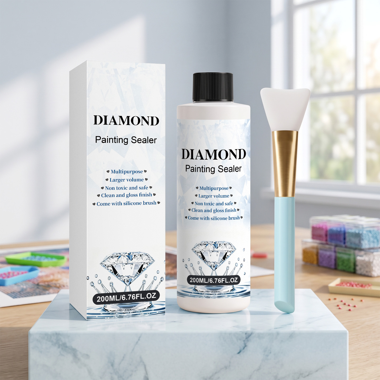 Diy Diamantmalerei-decklack – Glänzendes Und Mattes Finish, Versiegelungsmittel, Flecken- Und Staubschutz – 200 Ml + Silikonpinsel 1 -- Biemmedue