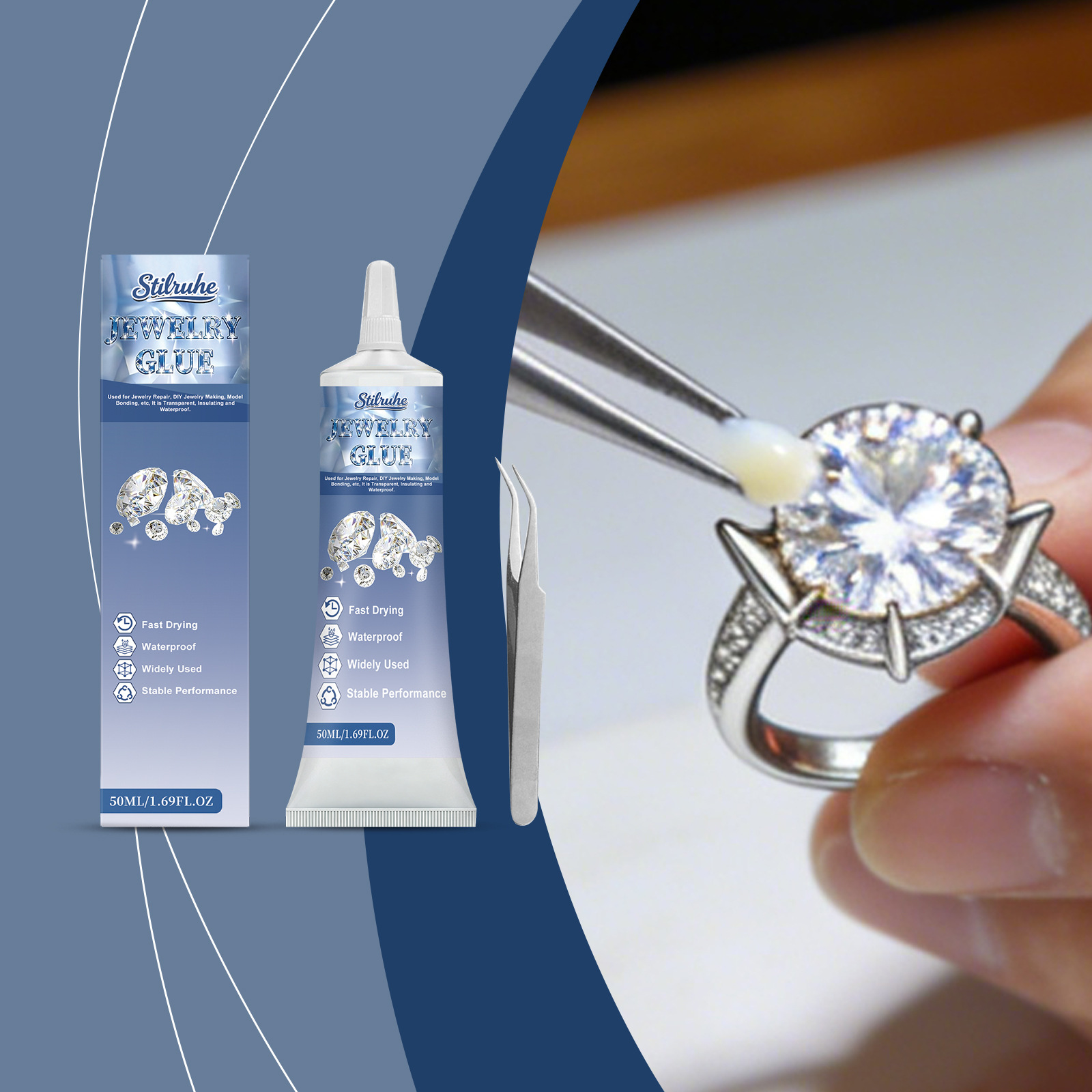Diy-schmuckkleber – Transparent, Wasserfest Und Nahtlos Zum Kleben Und Fassen Von Diamanten – 50 Ml + Pinzette -- De