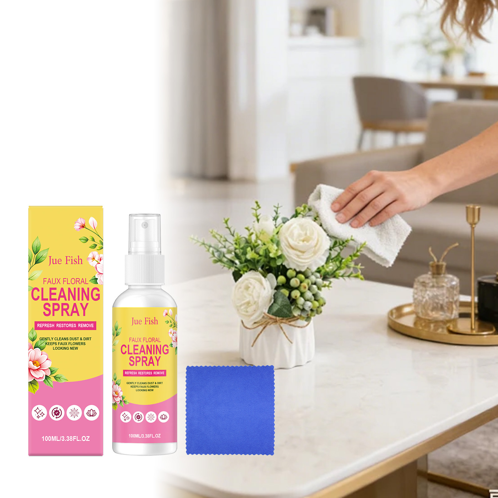 Das Reinigungsspray Für Kunstblumen Entfernt Staub Und Verunreinigungen Von Der Oberfläche Und Sorgt Für Ein Sauberes Und Frisches Aussehen. – 100 Ml, Inklusive 1 Tuch. -- Biemmedue