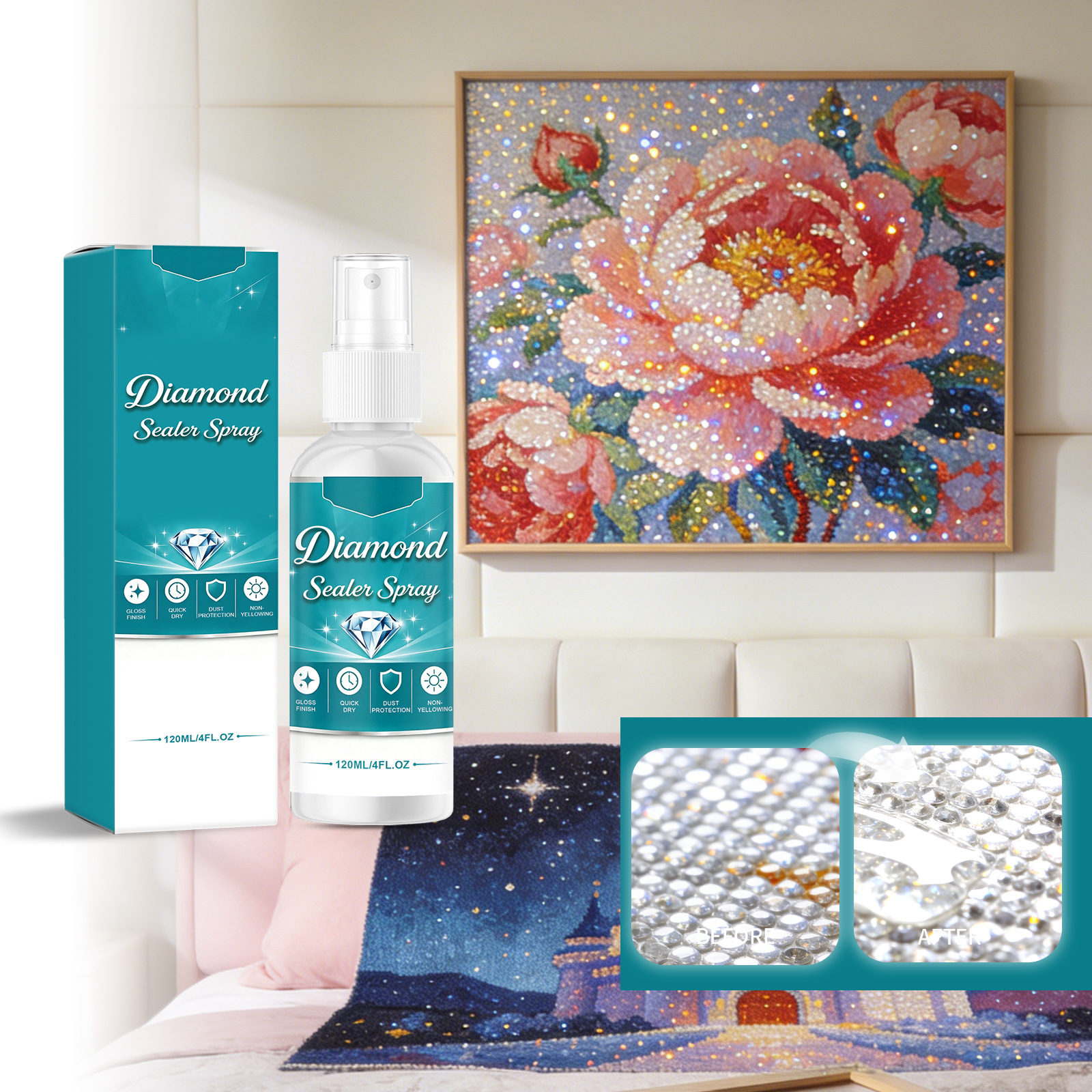 Diamantmalerei-versiegelungsspray: Praktischer Feinnebel Für Diy-bastelarbeiten, Schnelltrocknend, Transparente Beschichtung, Schützt Die Originalfarben – 120 Ml -- De