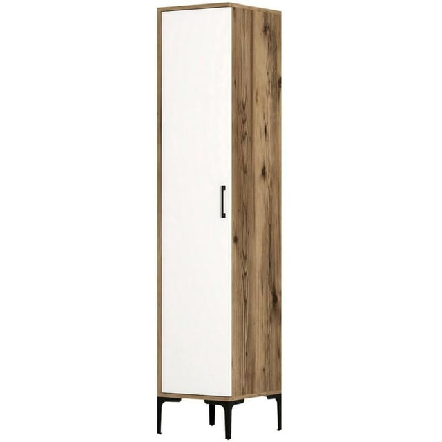 1-Tür MehrzweckschrankMekbuda, Multifunktionale Möbel, Schuhschrank, Besenschrank, 40x201h48 cm, Walnuss und Weiß, mit verstärkter Verpackung - Dmora