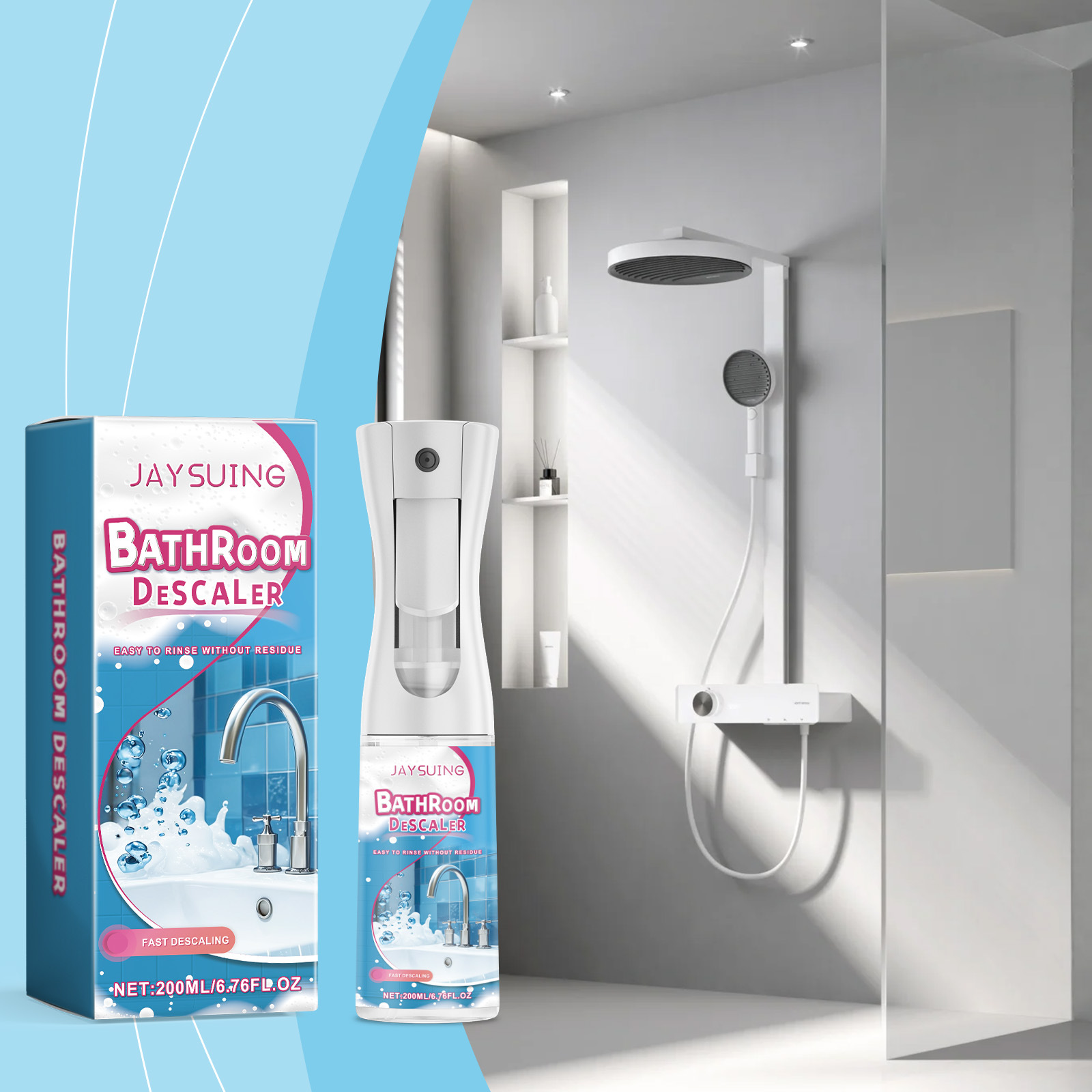 Duschentkalker, Fleckenentferner Für Bad Und Wc, Fliesen- Und Glasreiniger – 200 Ml -- De