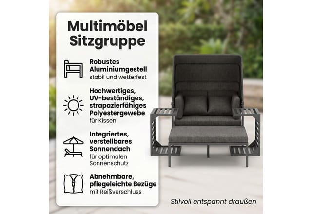 Gartenliege Aluminium Sonnenliege inkl. Sonnendach wetterfest Strandkorb Liegebett Terrassenmöbel Gartensofa Sonnenbett Outdoor-Liege - Mucola
