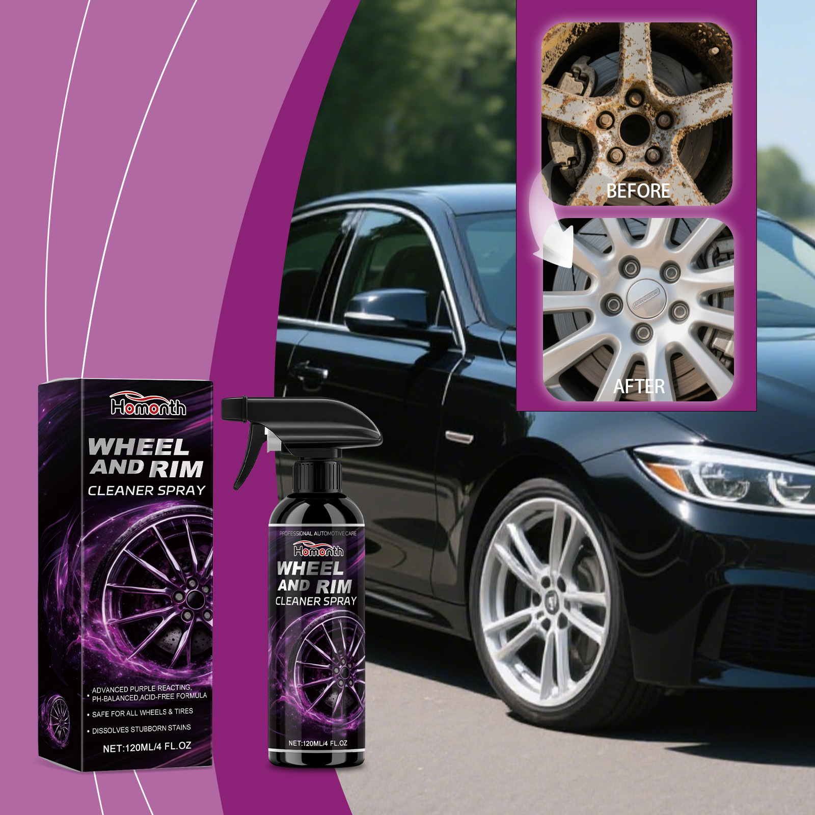 Felgenreinigungsspray Für Autoreifen, Reinigung Und Pflege, Glanzentfernung, Fleckenentfernung, Tägliches Pflegespray – 120 Ml -- Biemmedue