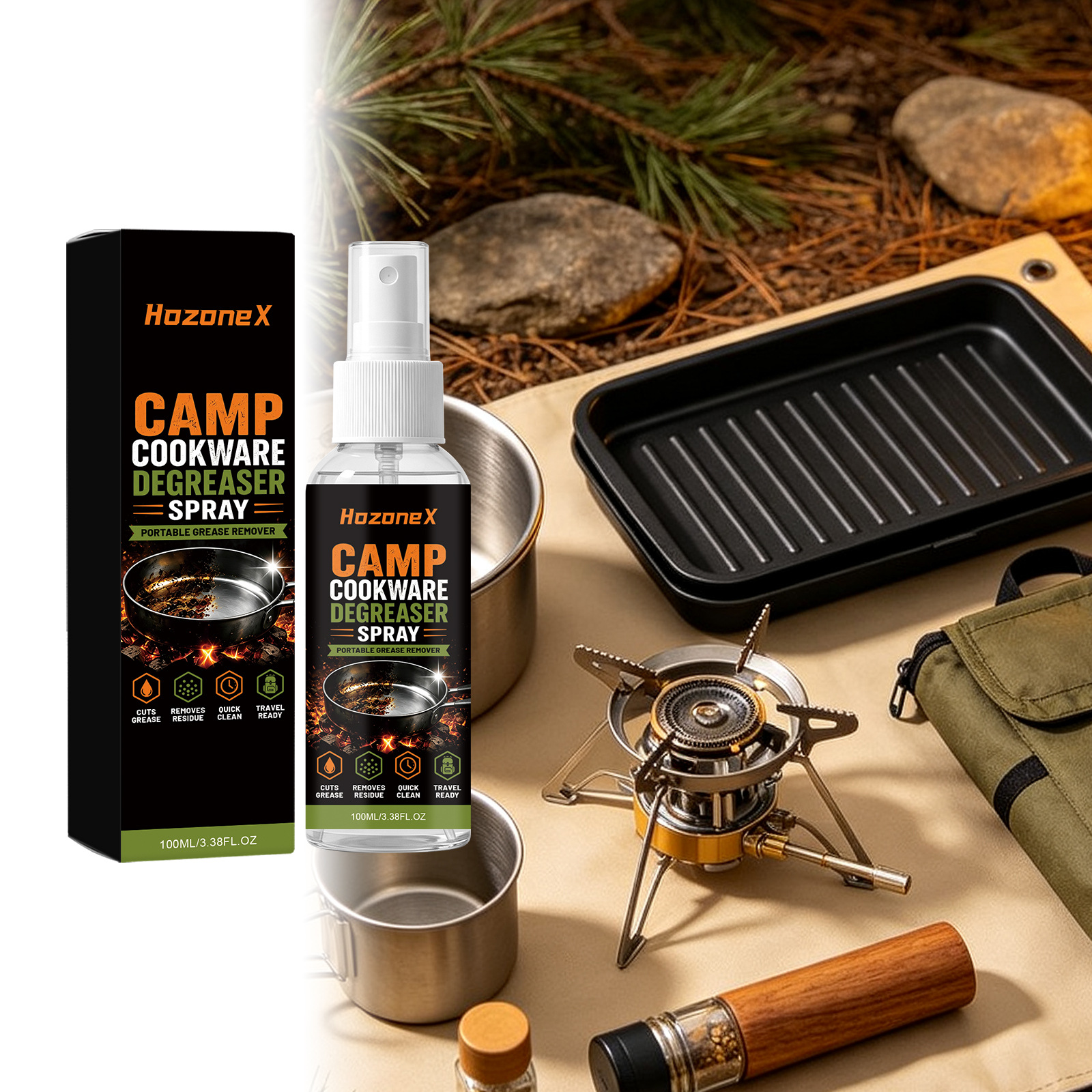 Fettlöserspray Für Campingkochgeschirr, Reinigt Verschiedene Metallkochgeschirre, Kompakt Und Tragbar – 100 Ml -- De