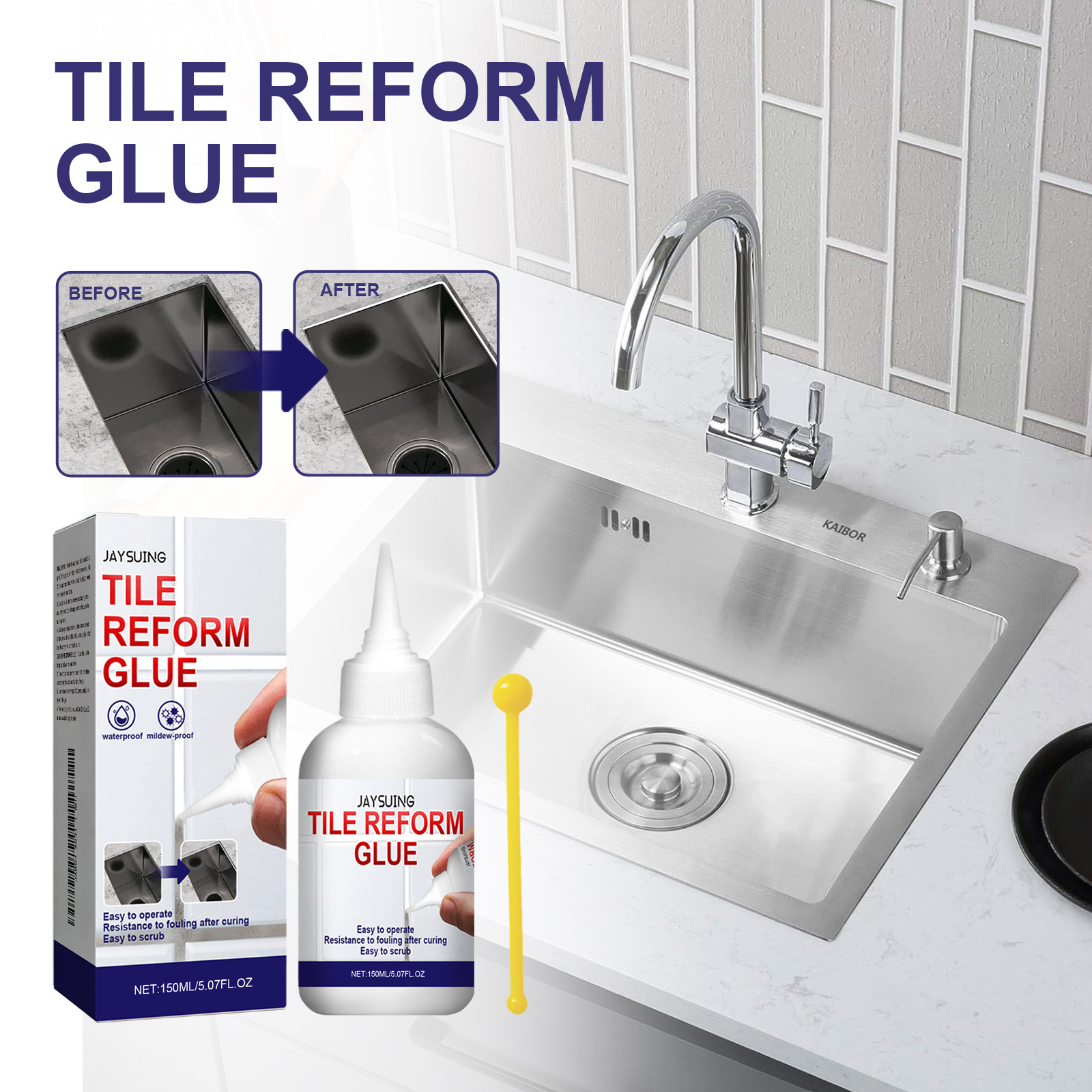 Fliesenkleber Für Bad, Badewanne, Balkon, Waschbecken Und Flur – 150 Ml + Zubehör -- De
