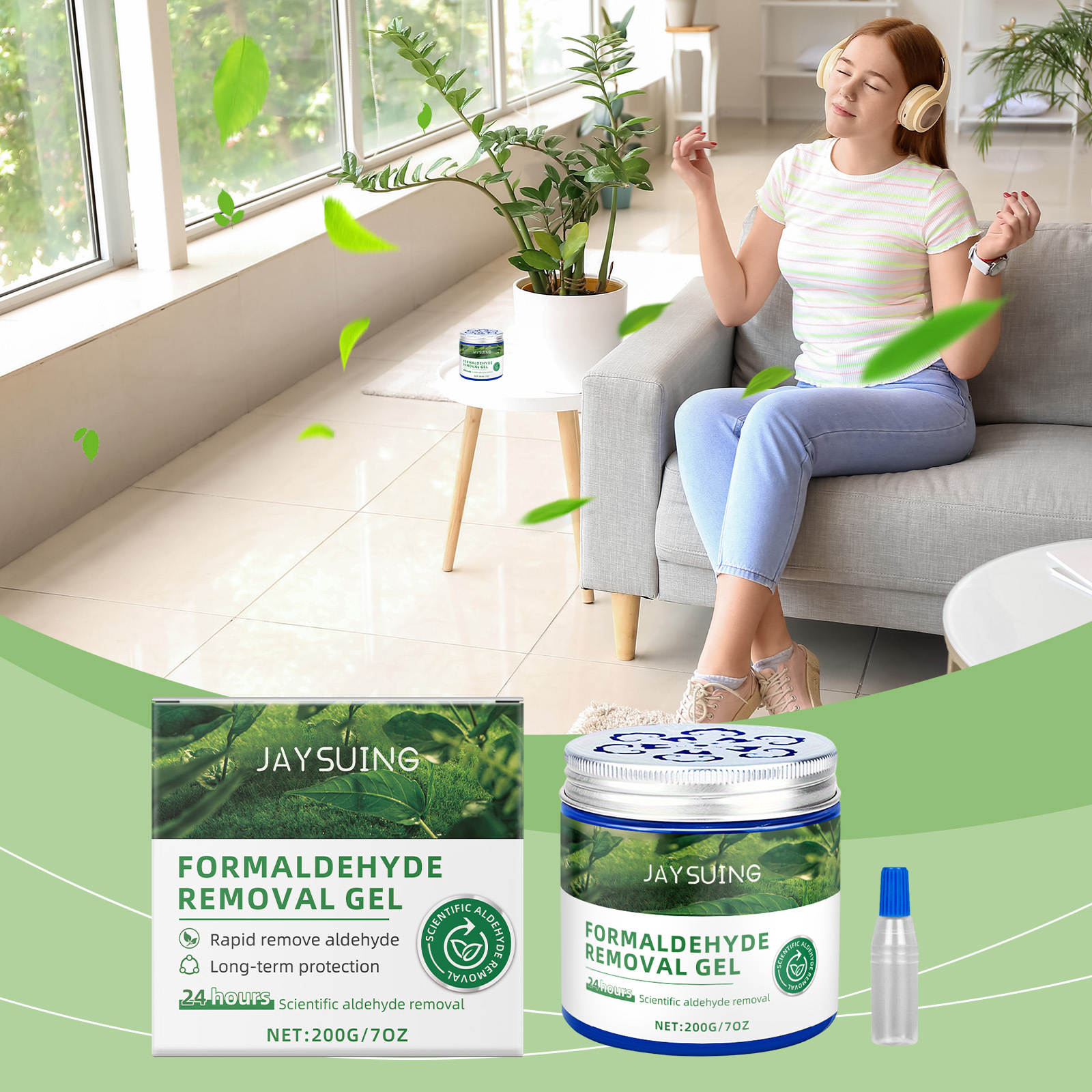 Formaldehyd-reinigungsgel Für Zuhause Und Büro, Erfrischt Die Luft Und Entfernt Formaldehyd Mit Einem Frischen Duft – 200 G Gel + 2 Ml Aktivator -- Biemmedue