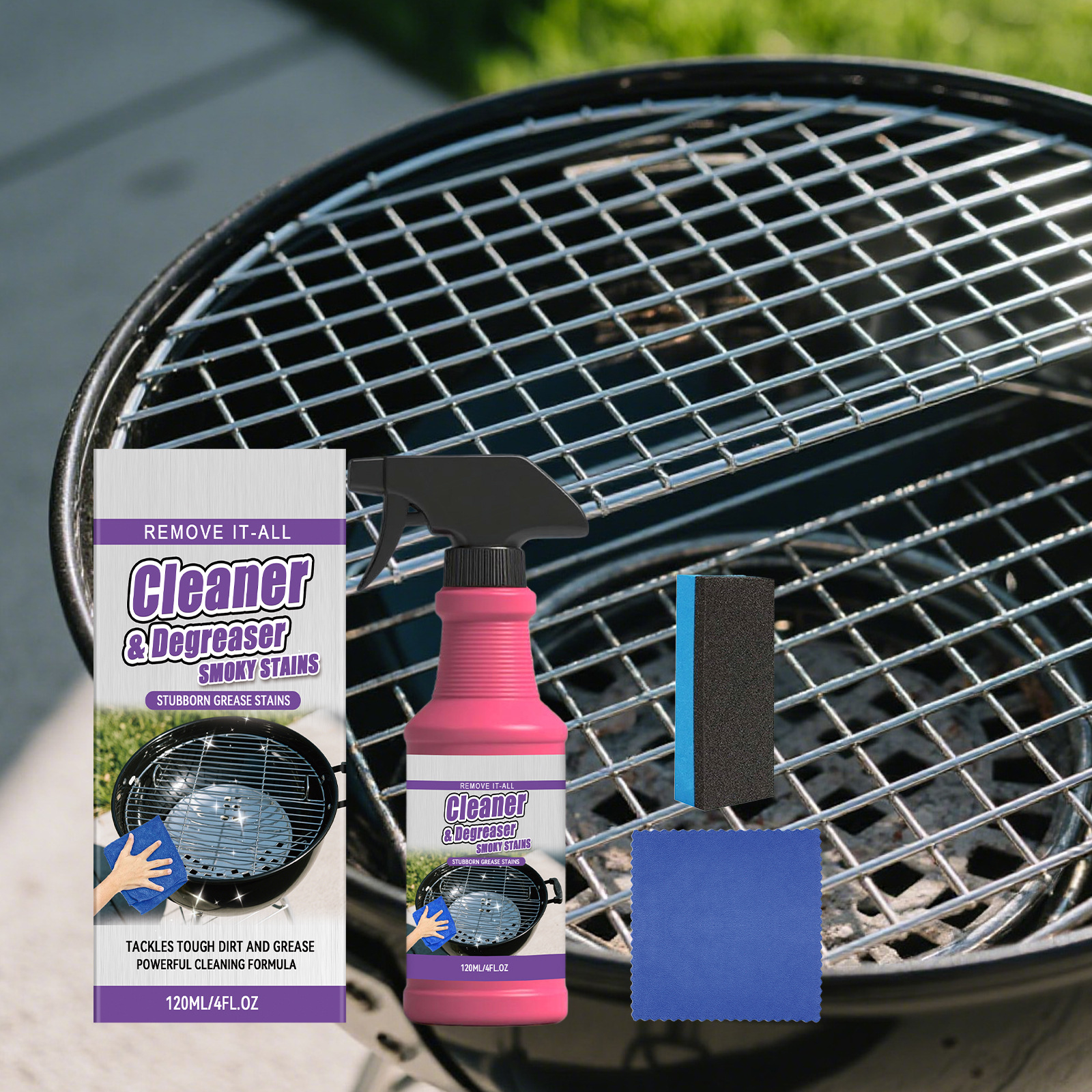 Grillrostreiniger – Einfach Anzuwenden Und Tragbar Zur Entfernung Von Fett- Und Ölflecken Auf Grillrosten. Enthält 120 Ml Reiniger, Schwamm Und Tuch. -- Biemmedue