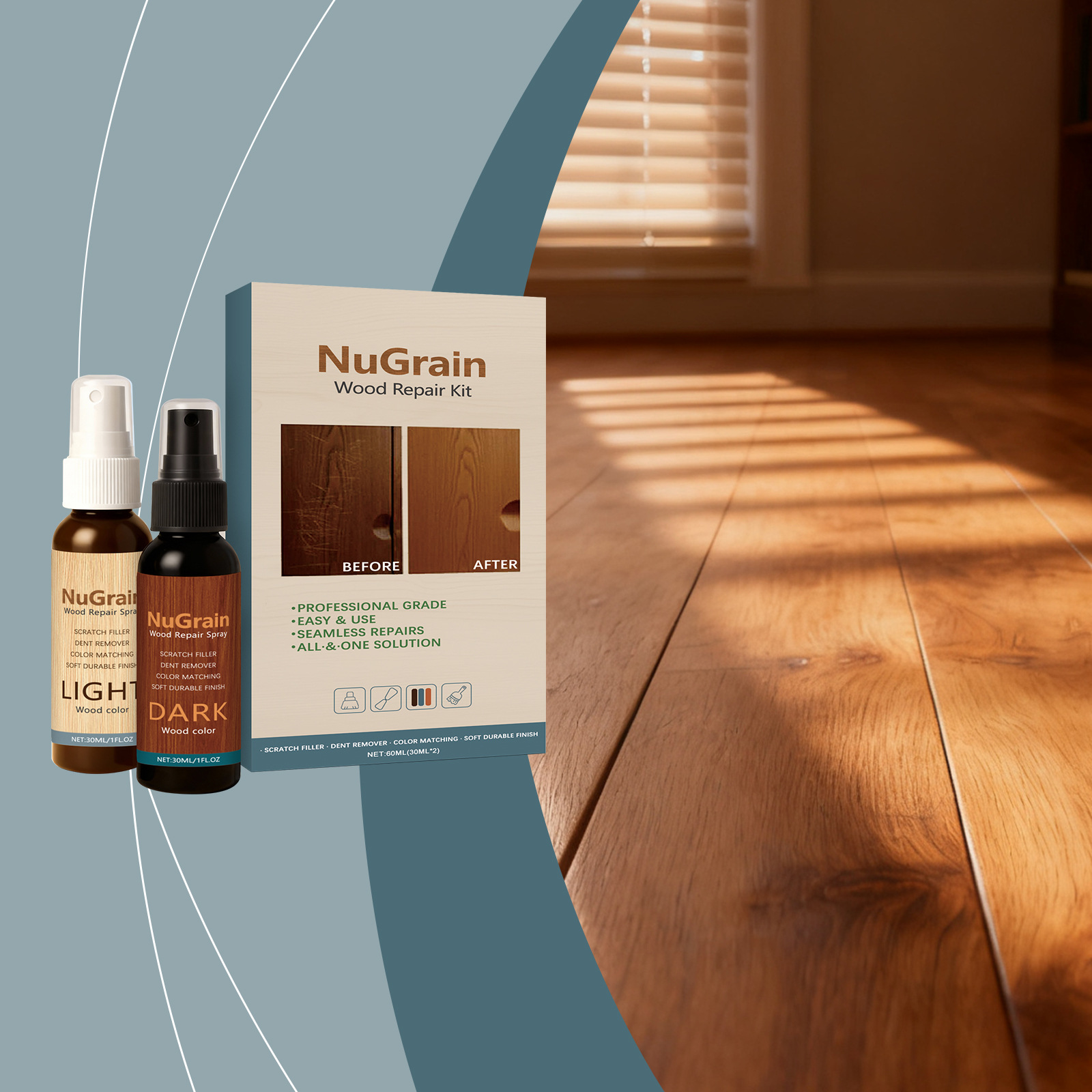 Holzboden-reinigungsspray Für Zuhause – Reinigung Und Renovierung Im Haushalt, Tägliche Pflege, Bodenspray – 30 Ml + 30 Ml -- Biemmedue