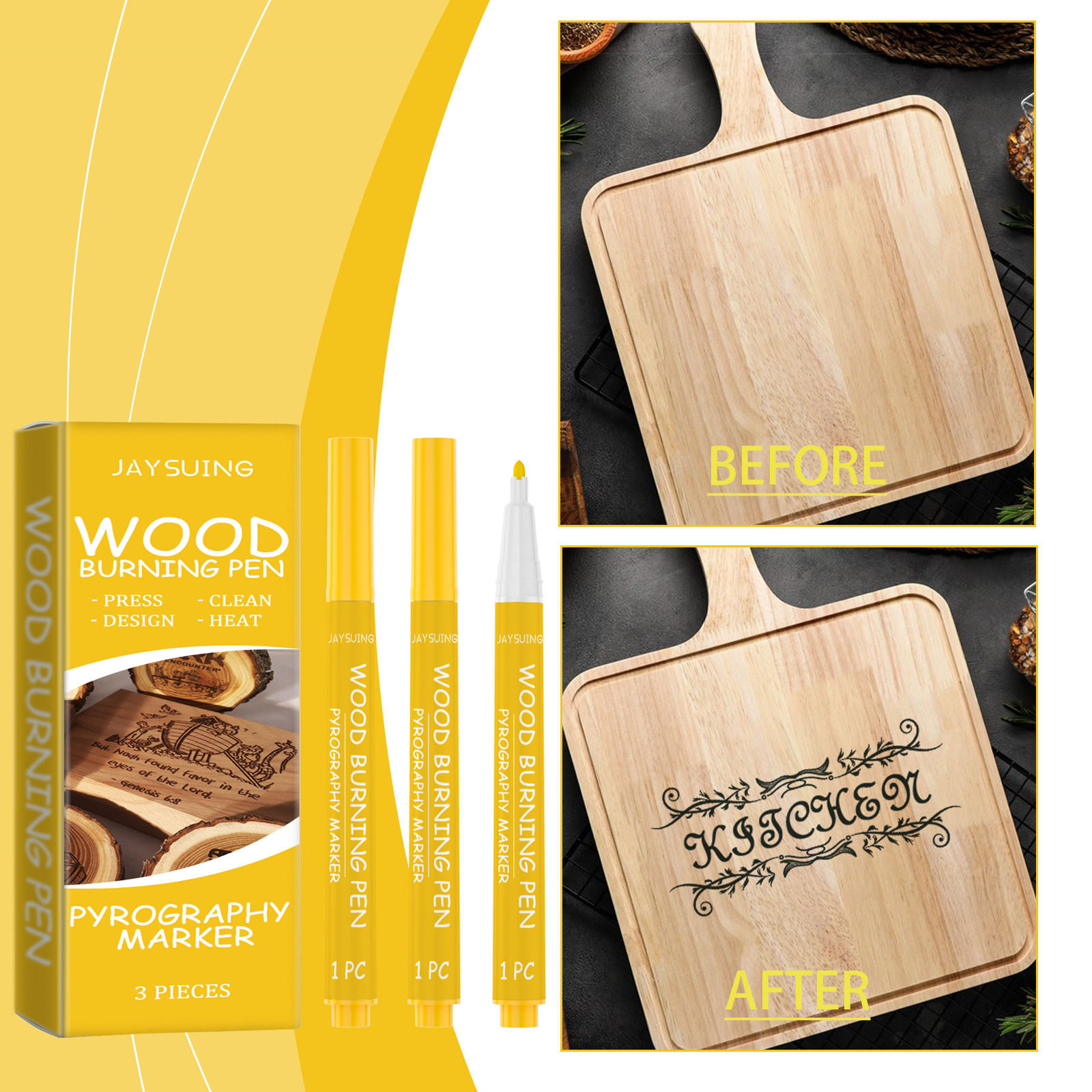 Holzbrandmarker, Holzbrand-effektmarker, Holzmarkierungsstift – 3 Stück -- De