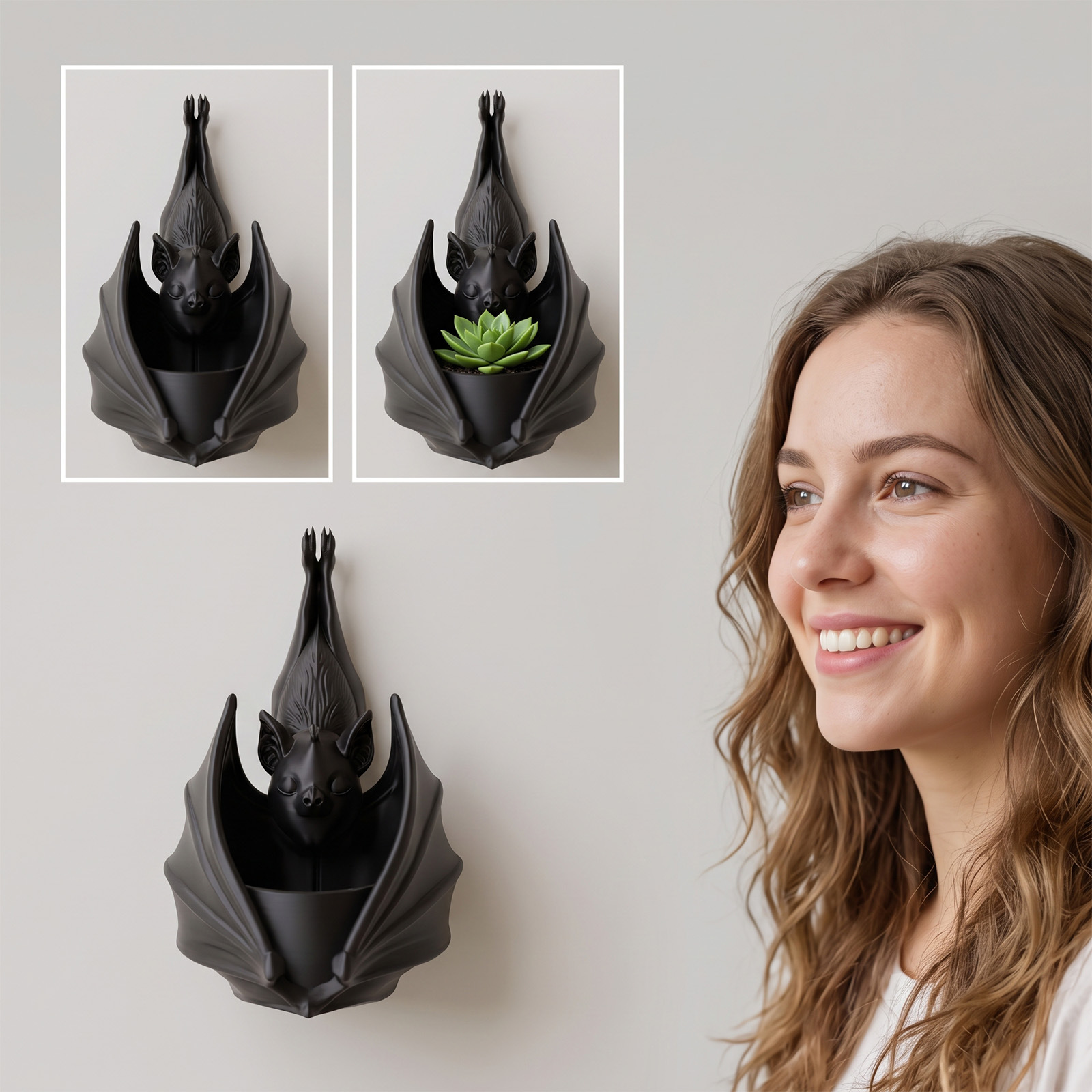 Hängender Fledermaus-blumentopf, Kreativer Halloween-wandblumentopf Für Sukkulenten, Dekorativer Balkonblumentopf Aus Eisen Im Gotischen Stil – 1 Stück -- De
