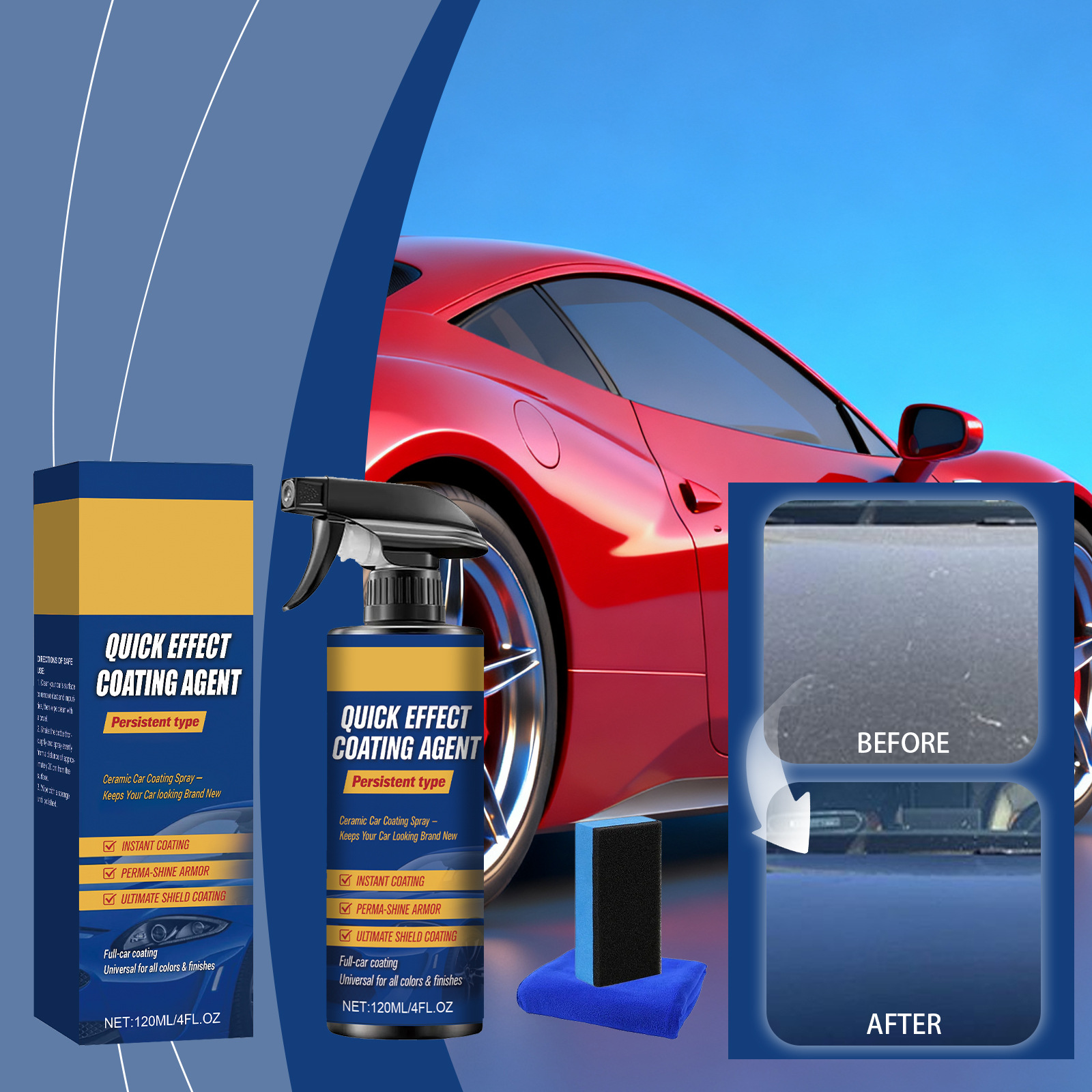 Keramikversiegelung Für Autos Zur Pflege, Reparatur Und Reinigung Von Autolack. Sorgt Für Glanz Und Staubschutz Dank Nano-beschichtung – 120 Ml + Tuch + Schwamm -- Biemmedue