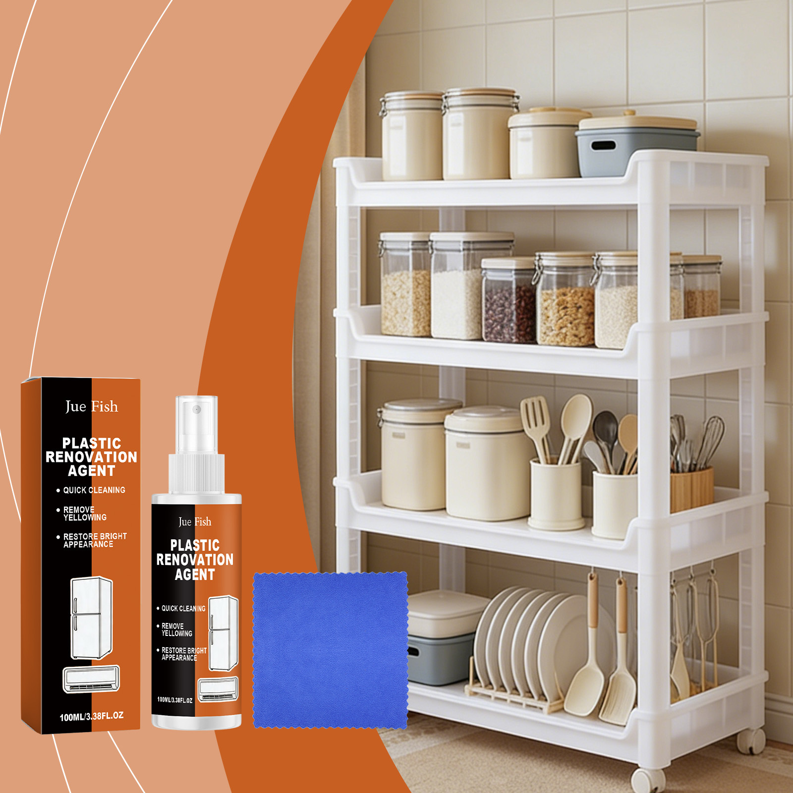 Kunststoff-vergilbungsentferner, Reinigungsmittel Für Gehäuse Von Haushaltsgeräten Zur Flecken-, Staub- Und Glanzentfernung – 100 Ml Reiniger + 1 Tuch -- De