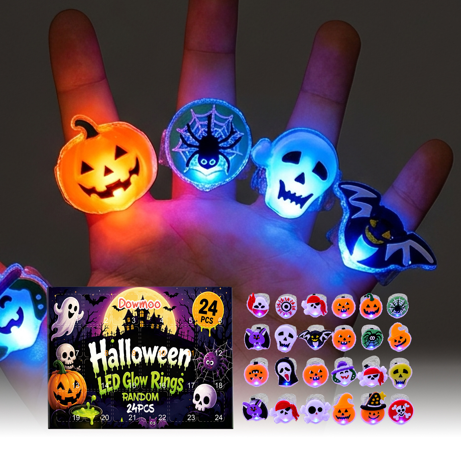 Led-halloween-leuchtringe, Verschiedene Designs, Lustige Und Wunderschöne Ringspielzeuge – 24 Stück -- De