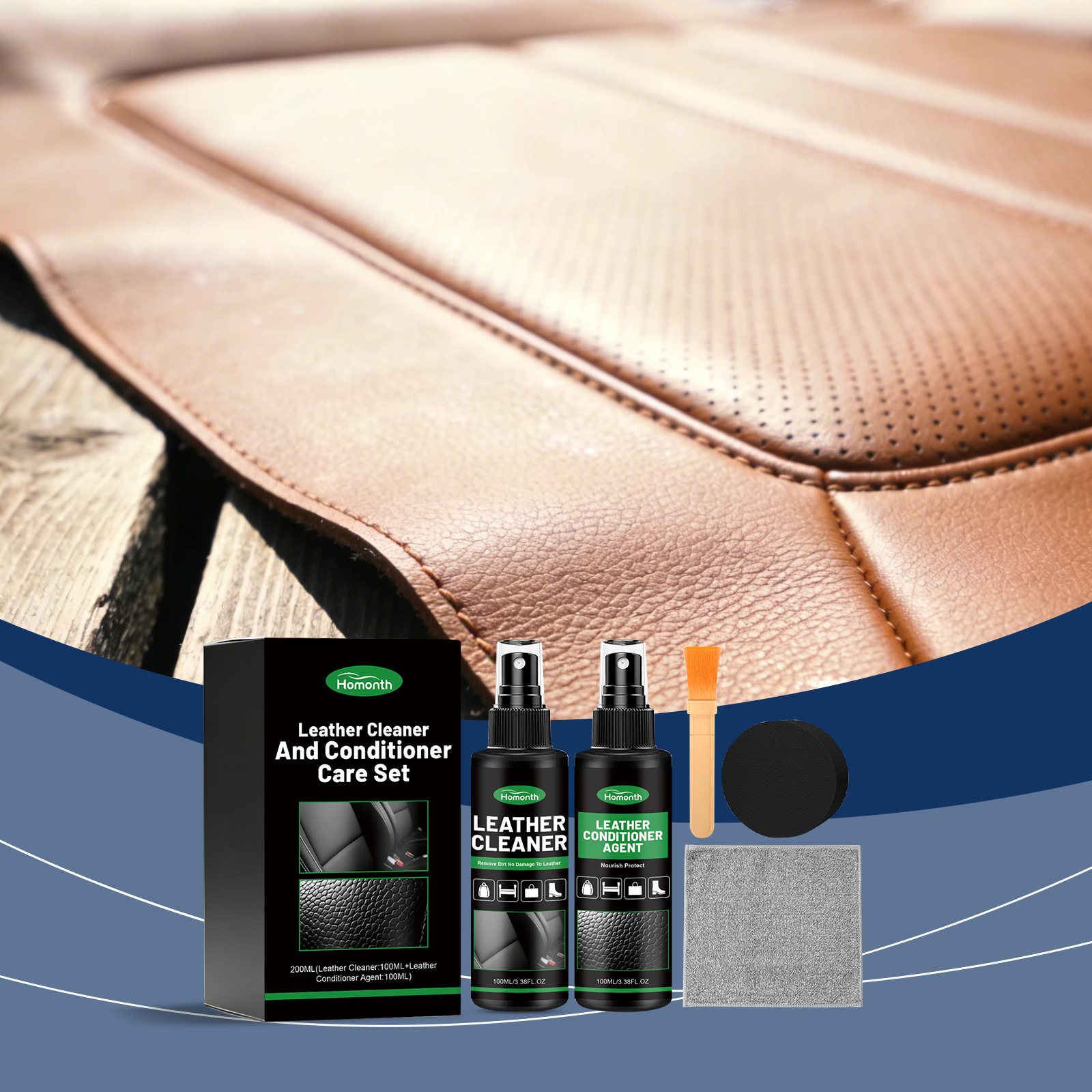 Lederpflege-set Für Ledermöbel Im Haushalt: Imprägnierung, Reinigung Und Pflege – Lederreiniger 100 Ml1 + Lederpflege 100 Ml1 + Bürste1 + Schwamm1 + Handtuch1 -- Biemmedue